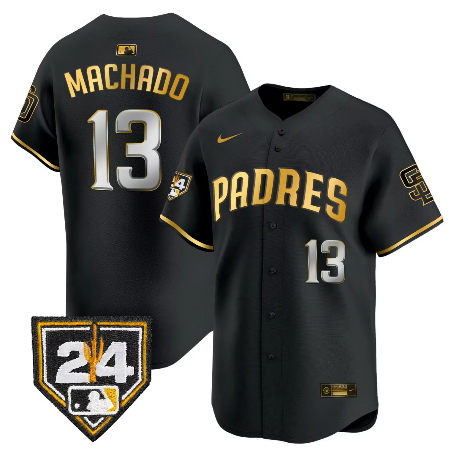 Personalized Black gold manny machado san diego padres 2024 for peter robinson patch jersey all stitched 8237
