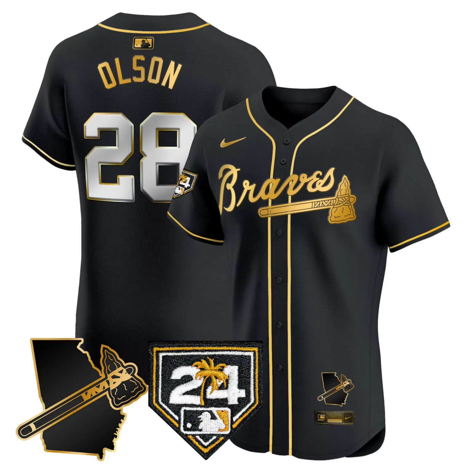 Custom Black gold matt olson atlanta braves 2024 spring training georgia patch jersey all stitched 1482