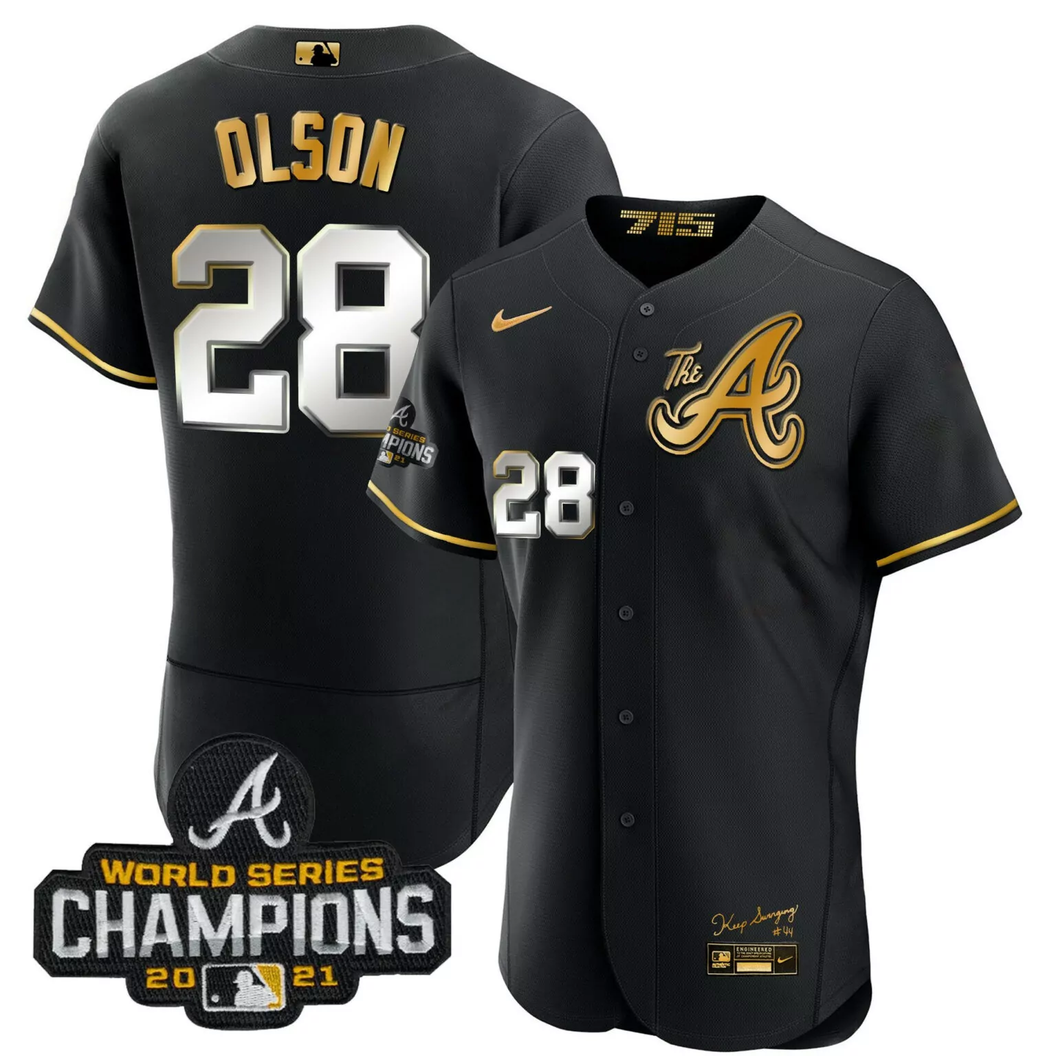 Personalized Black gold matt olson atlanta braves champions city connect gold jersey all stitched 5323