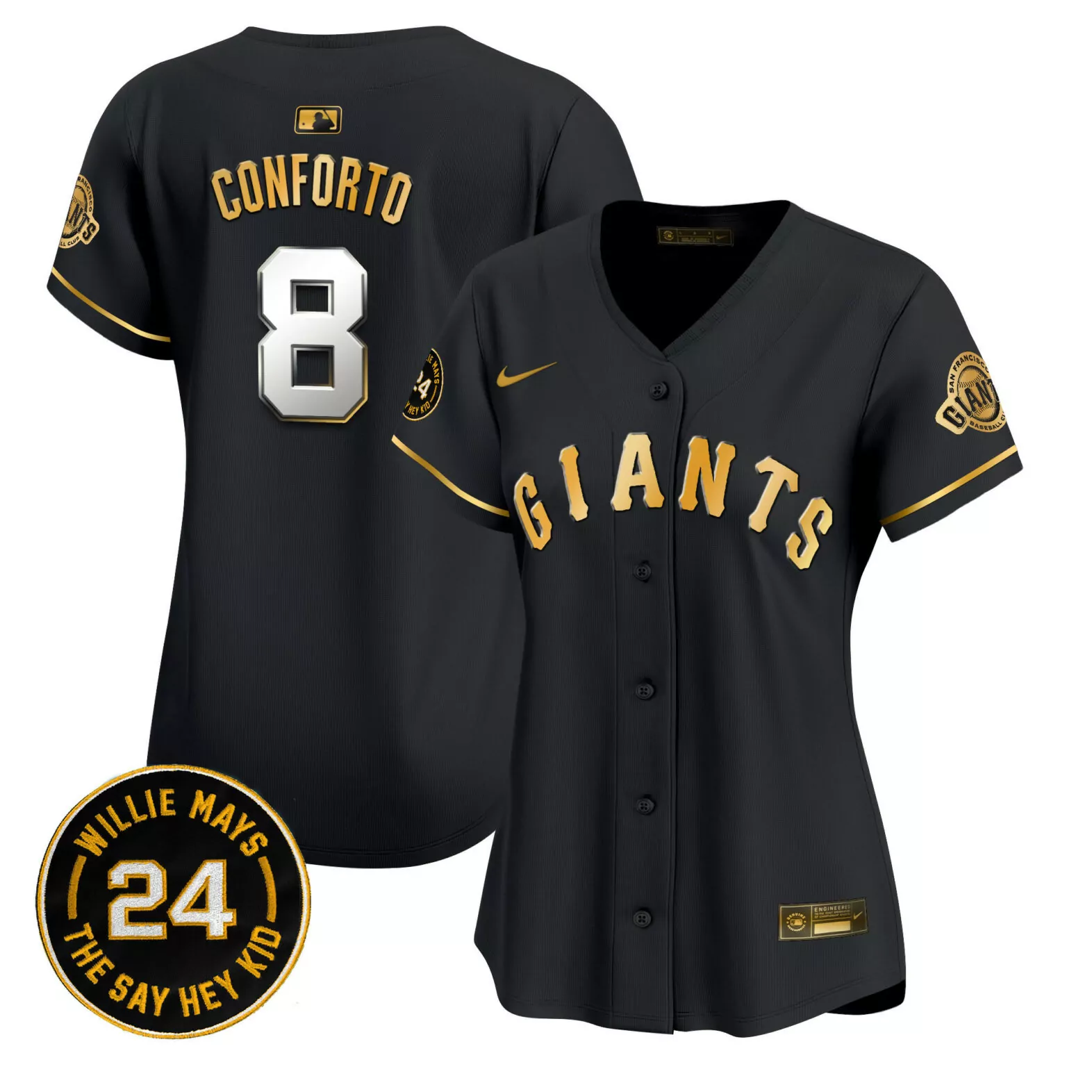 Custom Black gold michael conforto san francisco giants 2024 willie mays patch jersey all stitched 6455