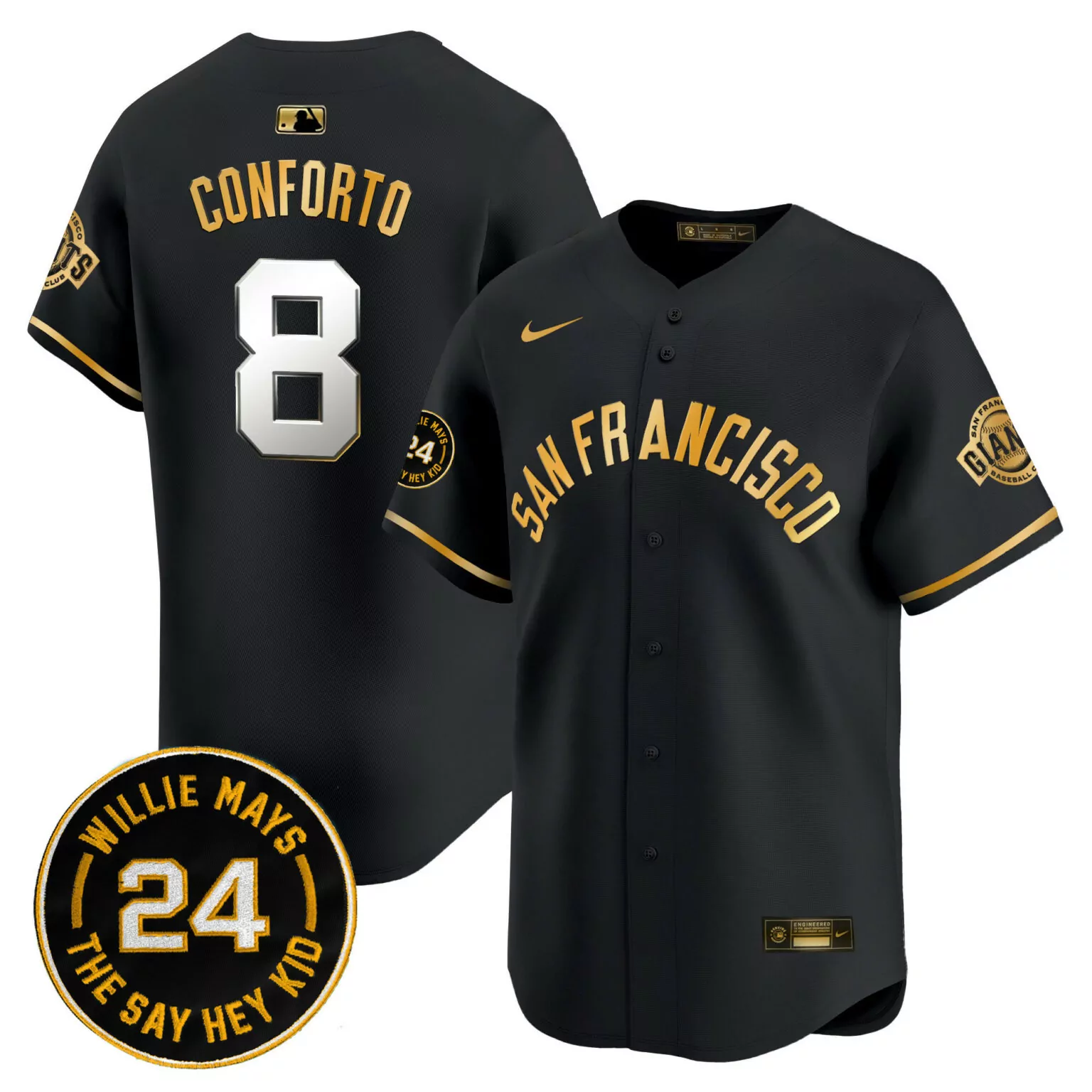 Customizable Black gold michael conforto san francisco giants 2024 willie mays patch jersey v5 all stitched 9098