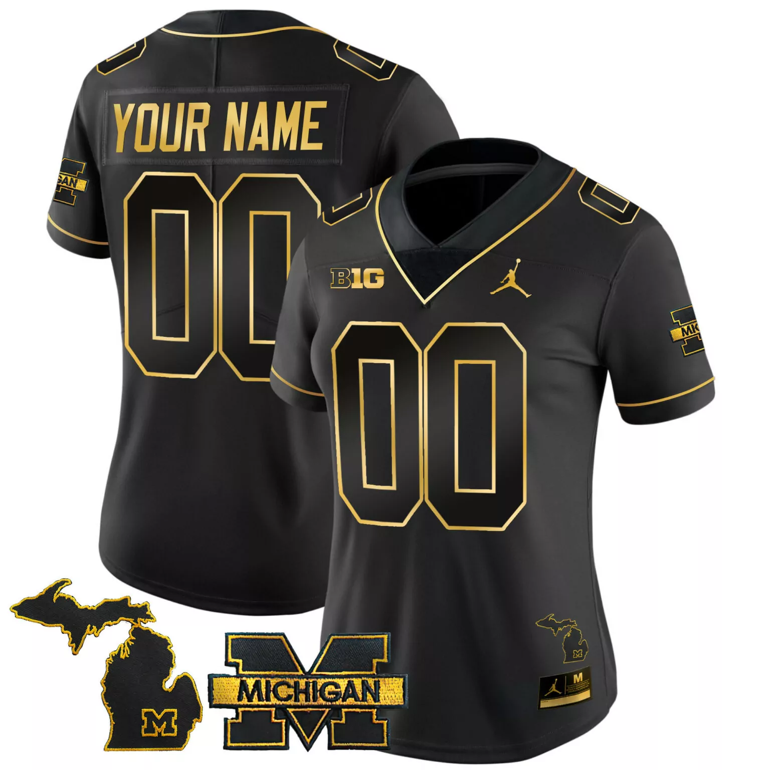 Customizable Black gold michigan wolverines 2024 vapor gold custom jersey all stitched 7522