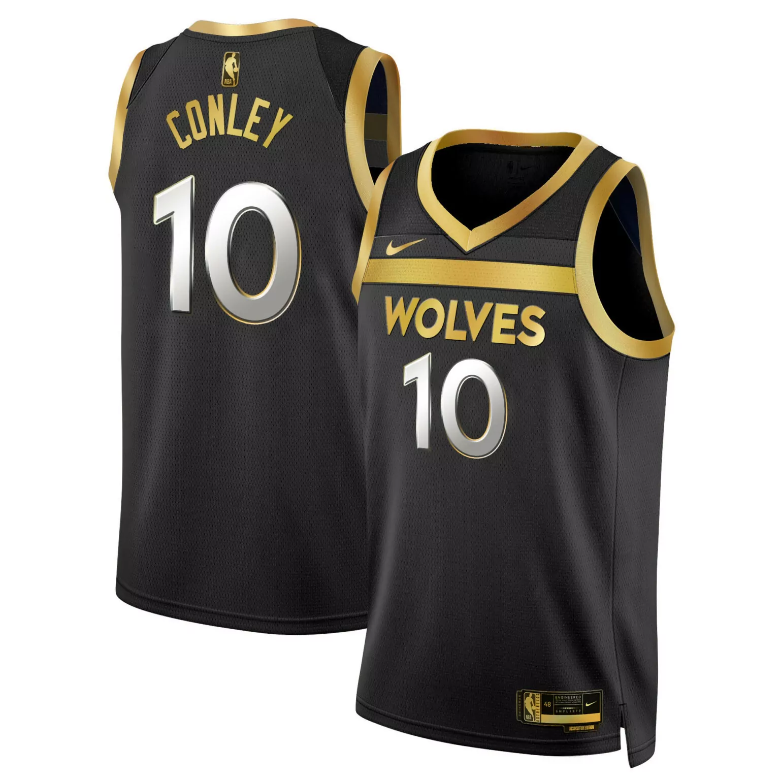 Custom Black gold mike conley minnesota timberwolves swingman jersey v3 all stitched 8418