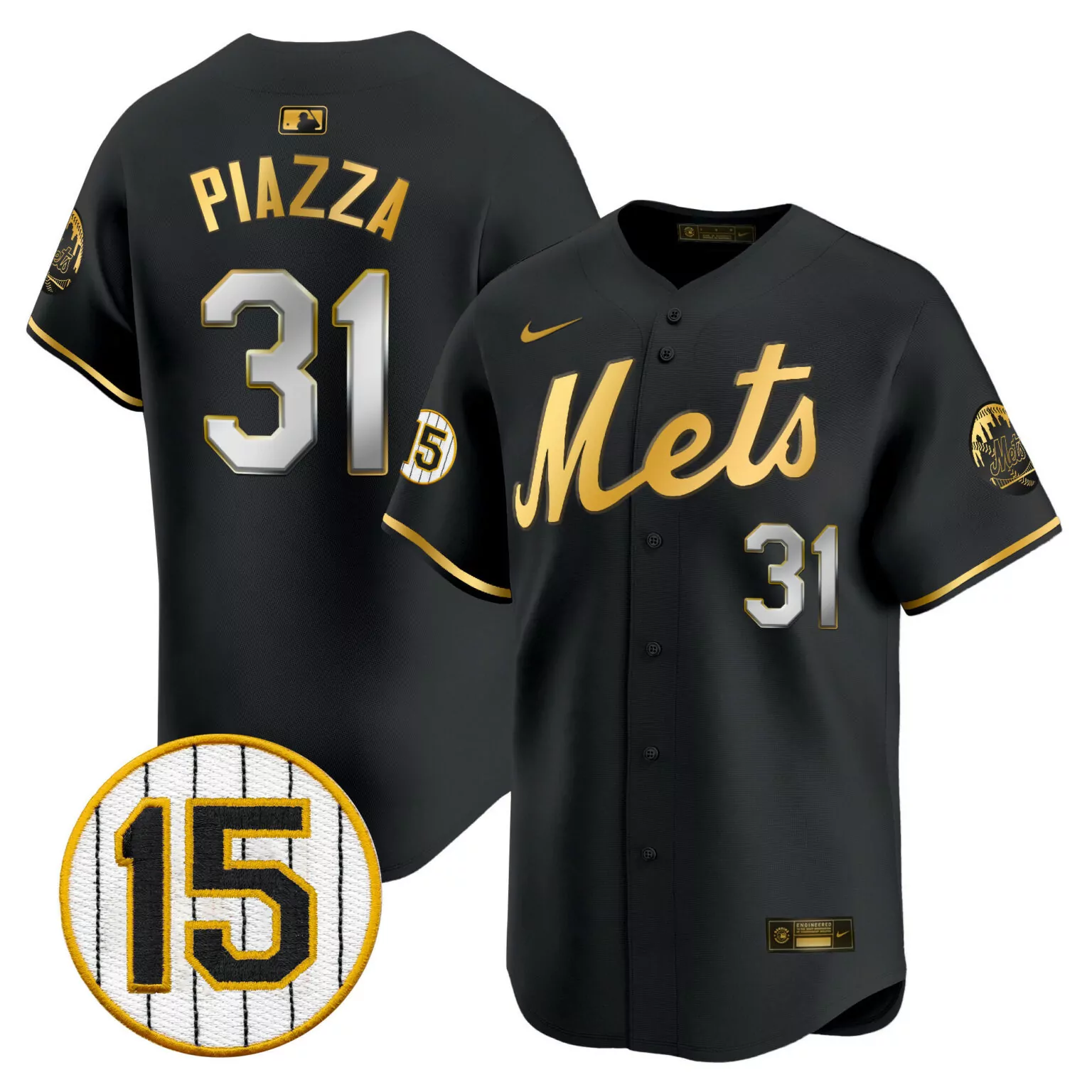 Customizable Black gold mike piazza new york mets jerry grote patch jersey all stitched 2391