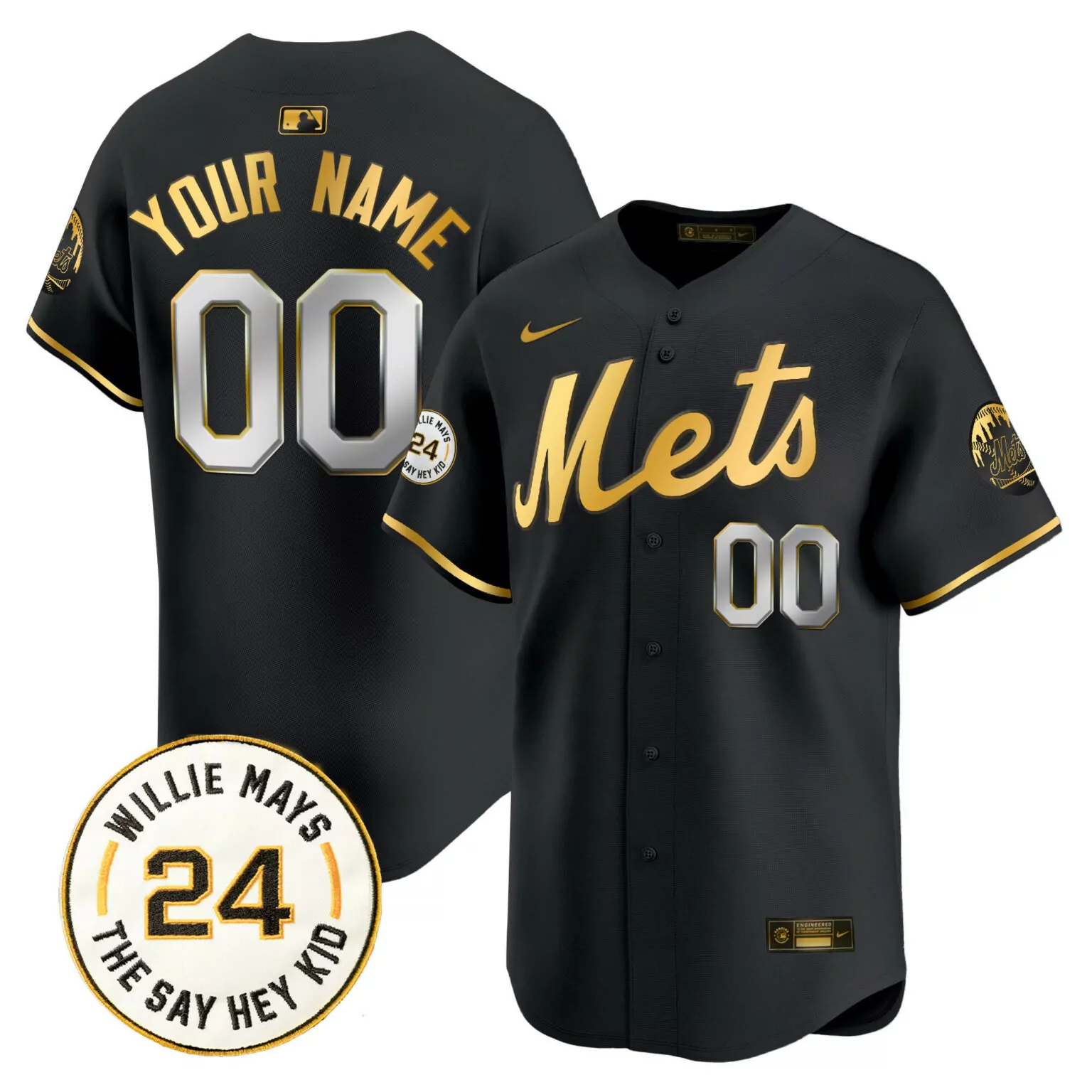 Customizable Black gold new york mets willie mays patch vapor custom jersey all stitched 4338