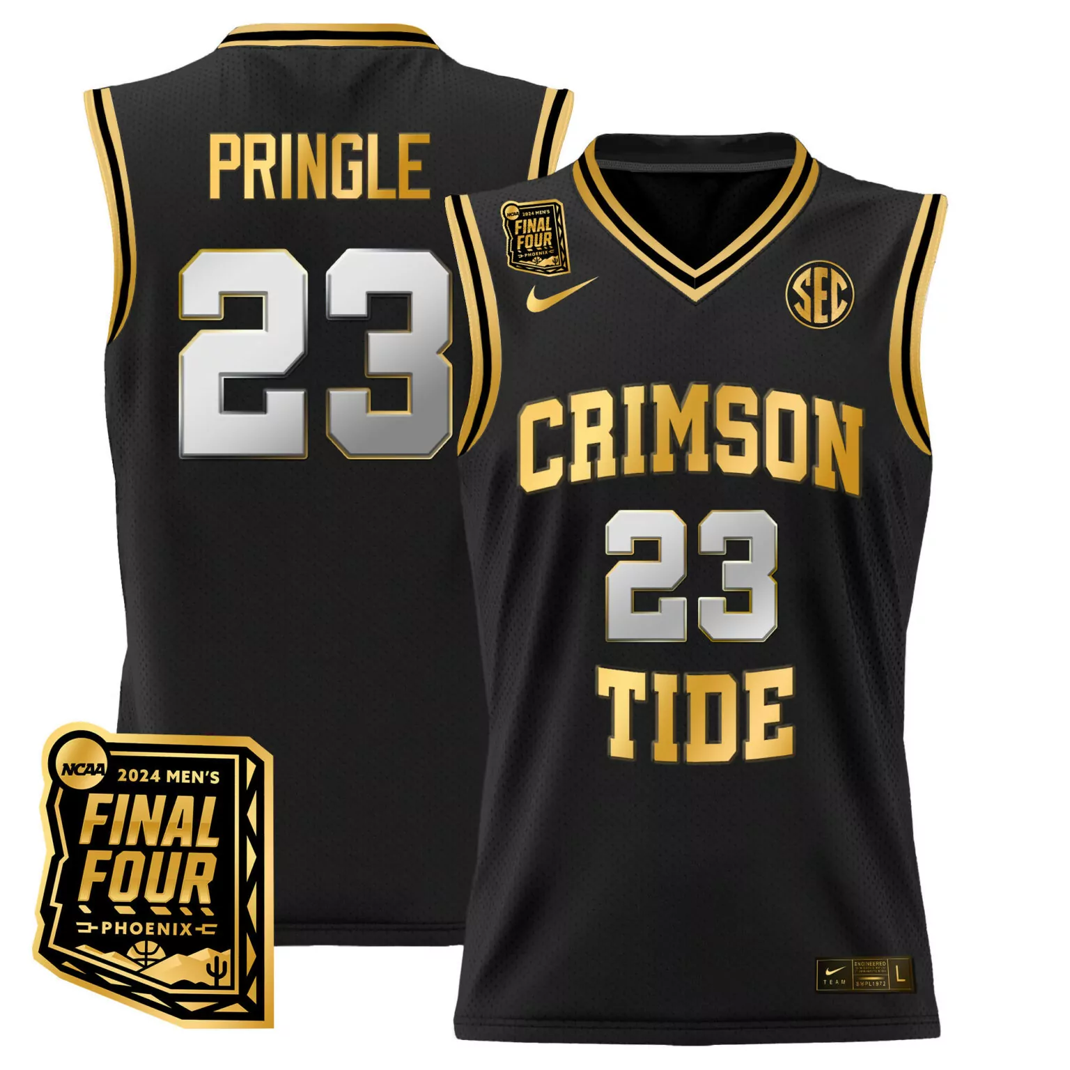 Personalized Black gold nick pringle alabama crimson tide 2024 final four patch jersey all stitched 3053