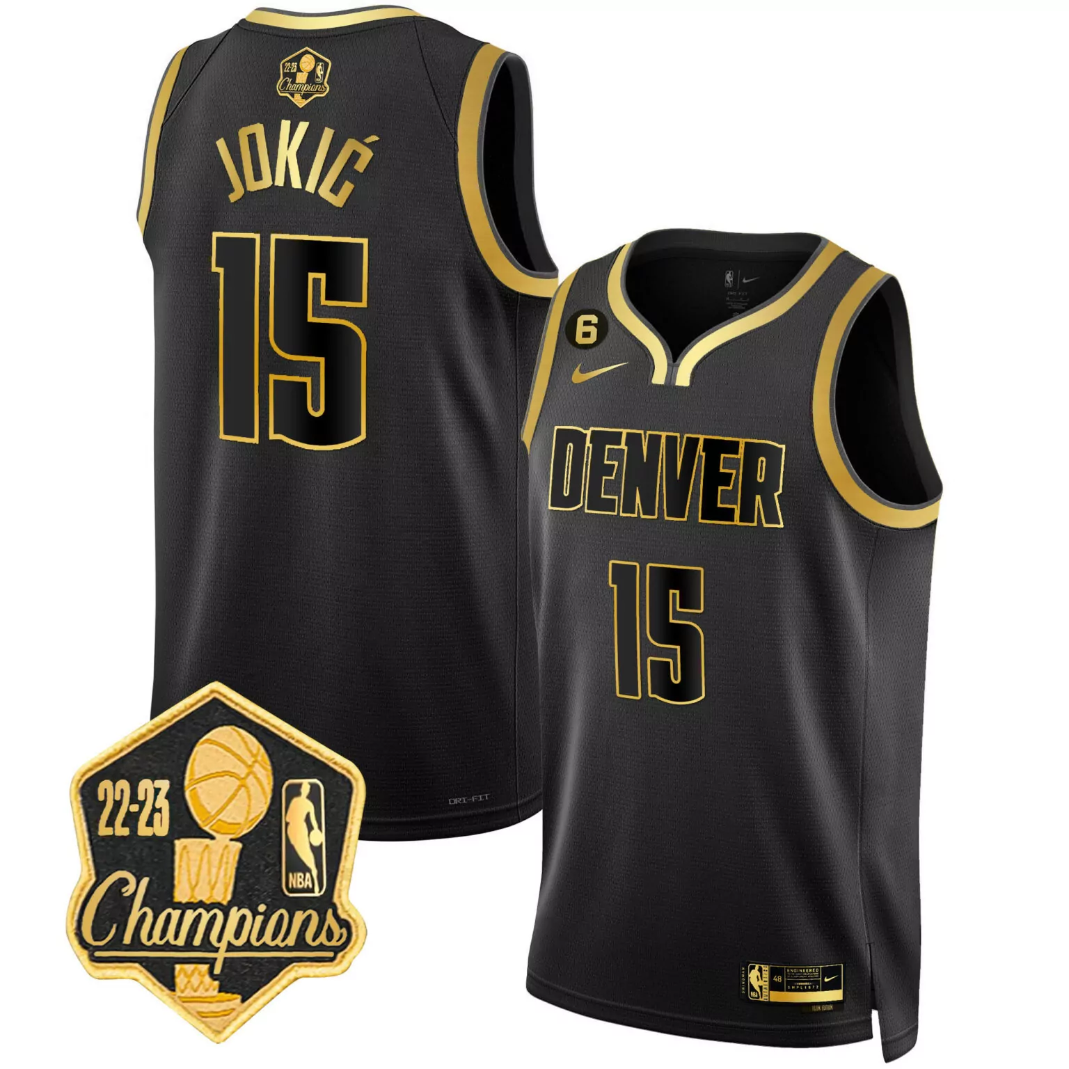 Custom Black gold nikola jokic denver nuggets 2023 champions patch jersey all stitched 8701