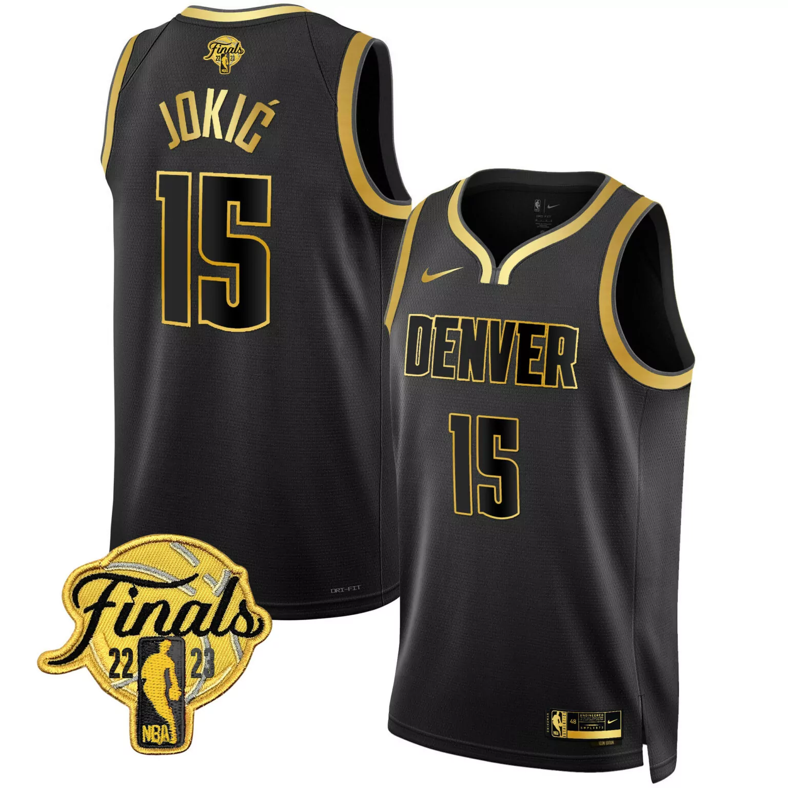 Customizable Black gold nikola jokic denver nuggets 2023 finals patch collection jersey v2 all stitched 4090