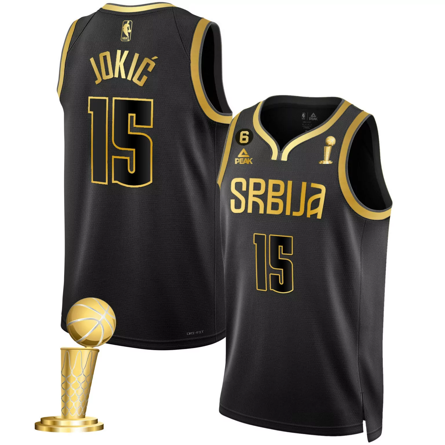Customizable Black gold nikola jokic denver nuggets serbia champions gold jersey all stitched 8373