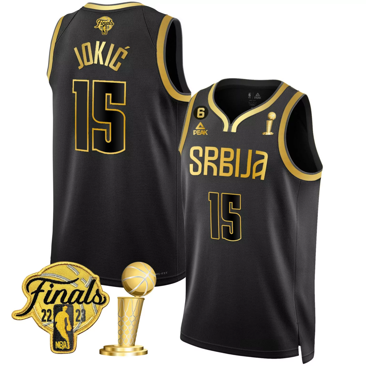 Custom Black gold nikola jokic denver nuggets serbia finals champions gold jersey all stitched 2021
