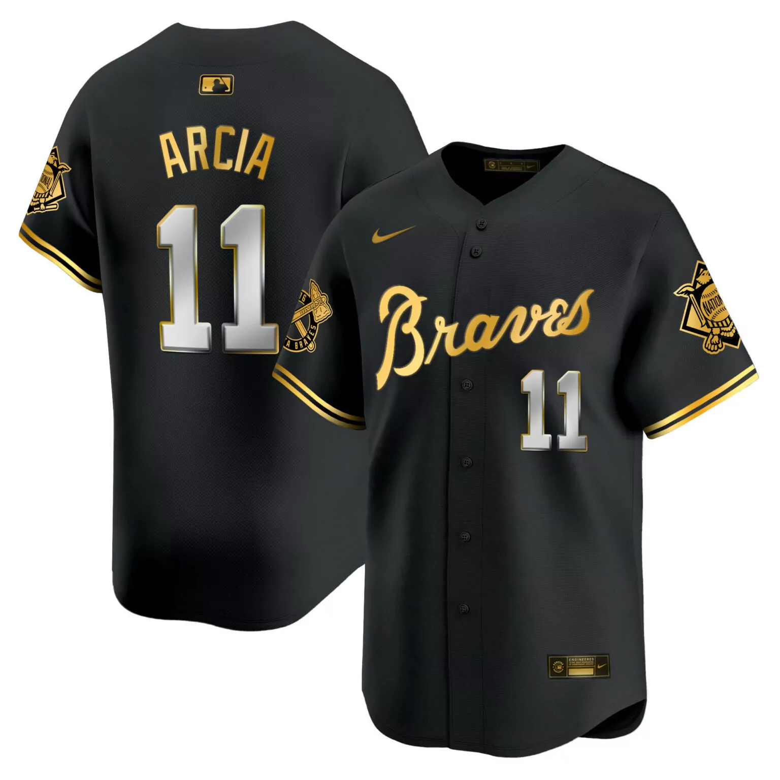 Customizable Black gold orlando arcia atlanta braves peaches n cream jersey all stitched 5513