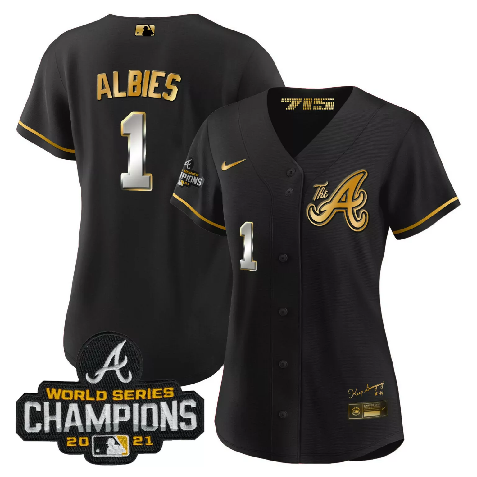 Customizable Black gold ozzie albies atlanta braves champions city connect gold jersey all stitched 3558