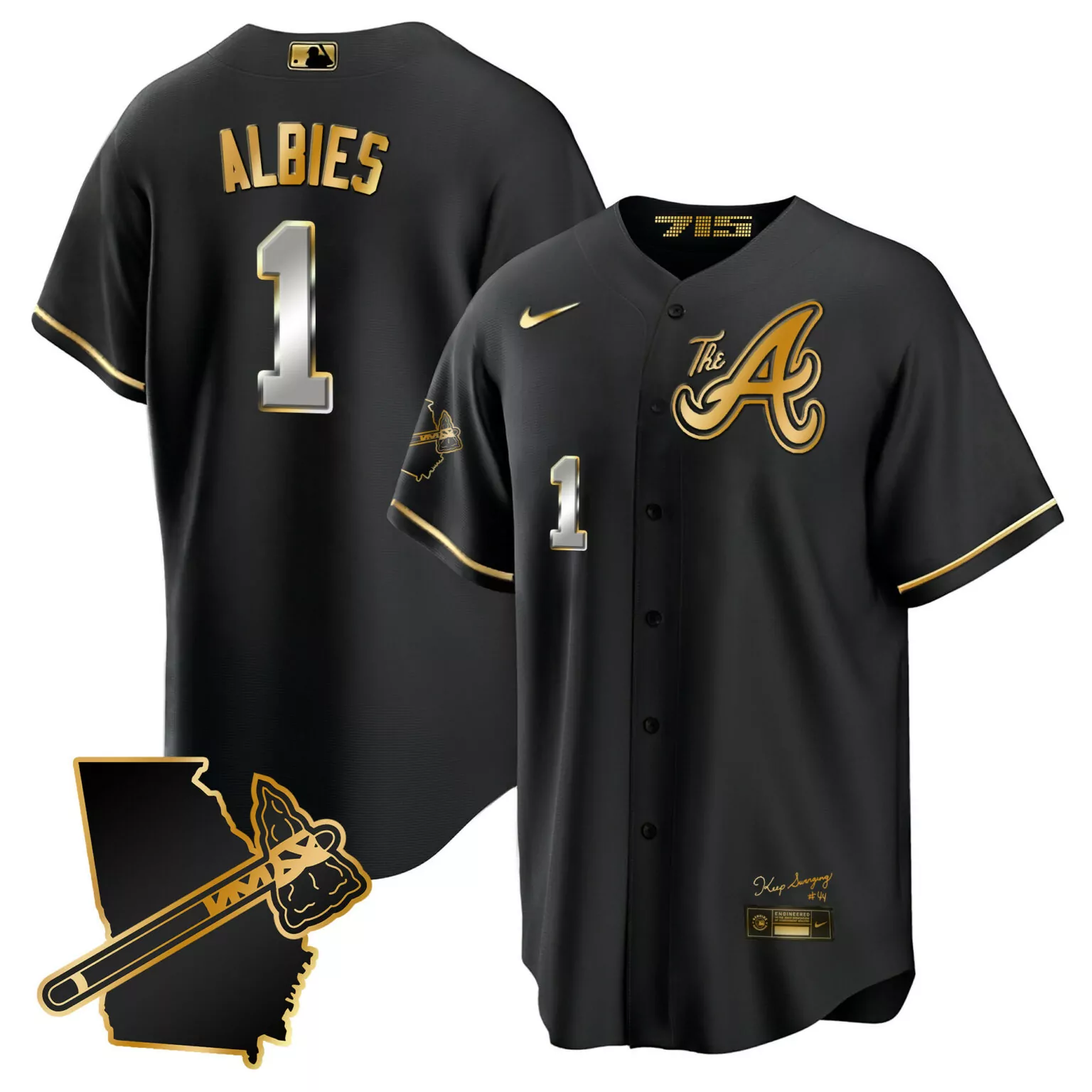 Custom Black gold ozzie albies atlanta braves the a gold jersey georgia patch all stitched 7540