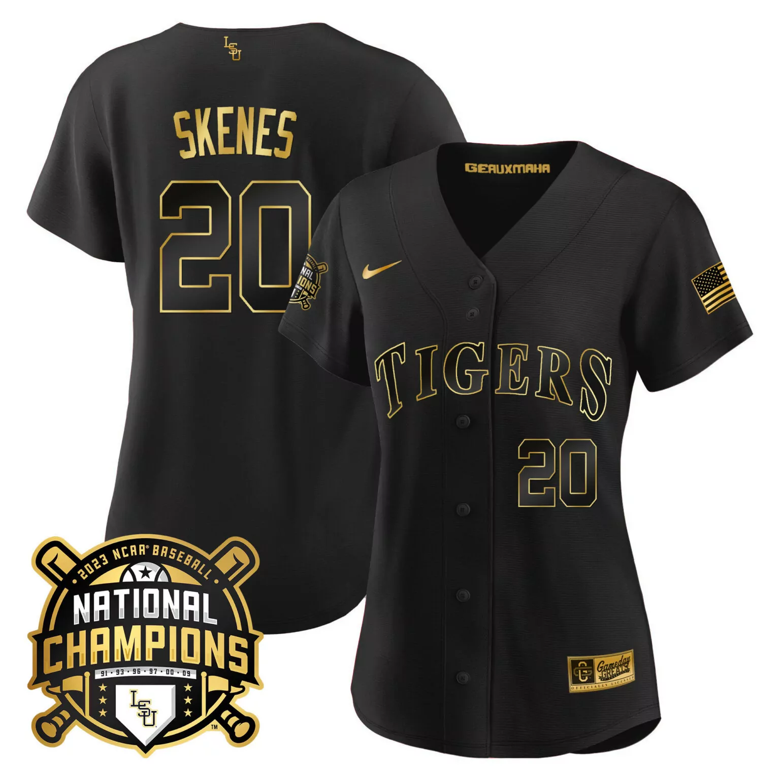 Custom Black gold paul skenes lsu tigers 2023 national champions gold cool jersey all stitched 4693