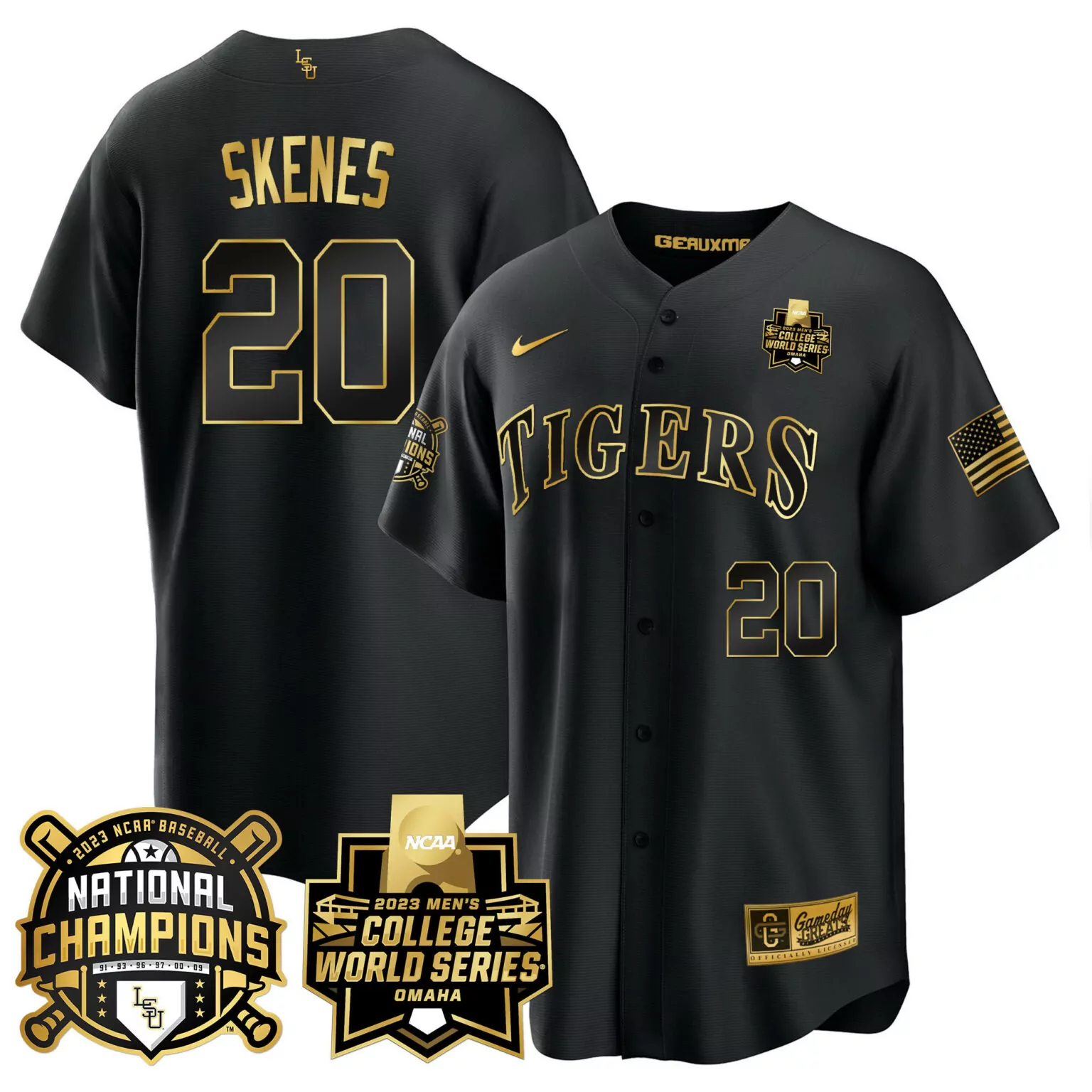Custom Black gold paul skenes lsu tigers 2023 national champions gold cool jersey v3 all stitched 9350