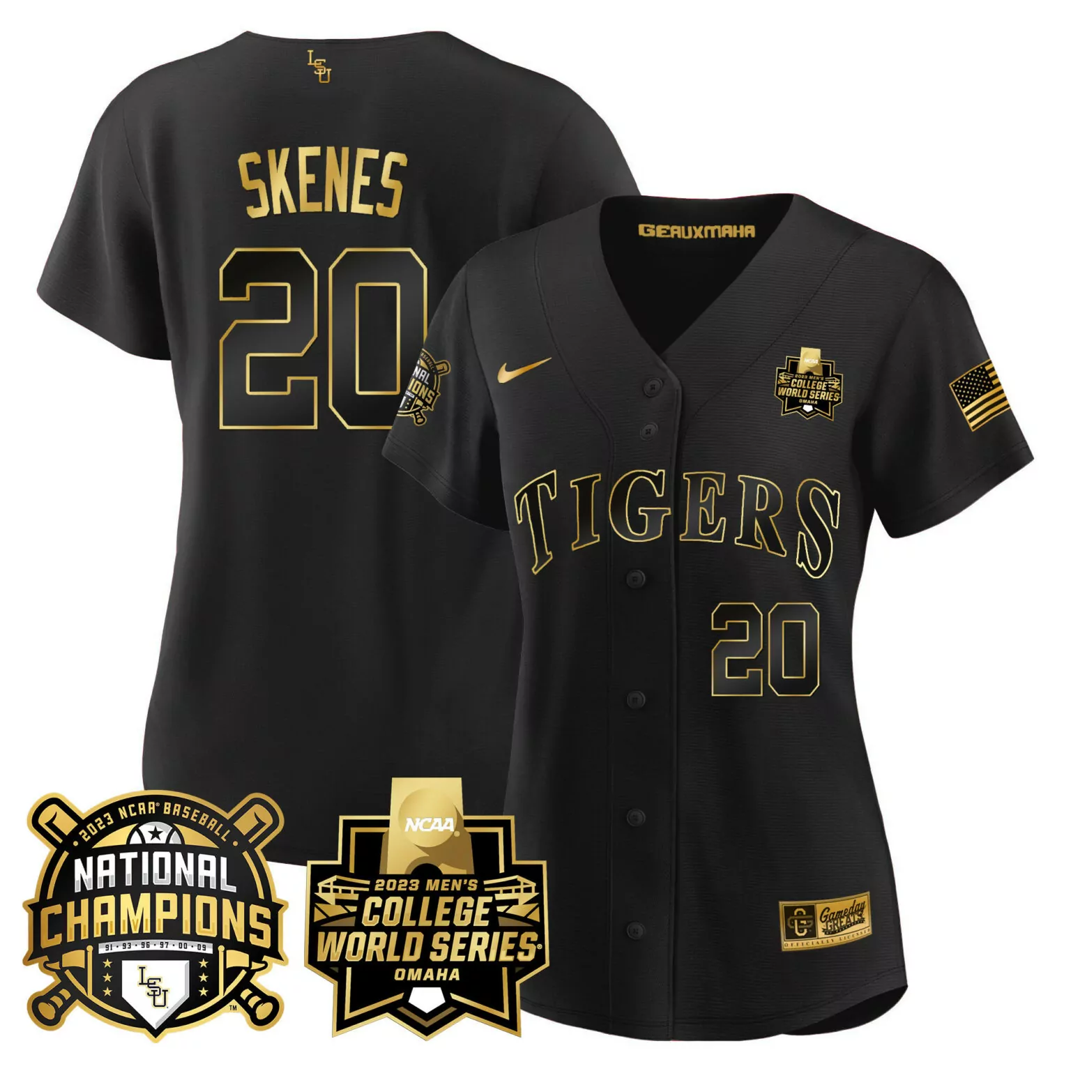 Personalized Black gold paul skenes lsu tigers 2023 national champions gold jersey v3 all stitched 6531