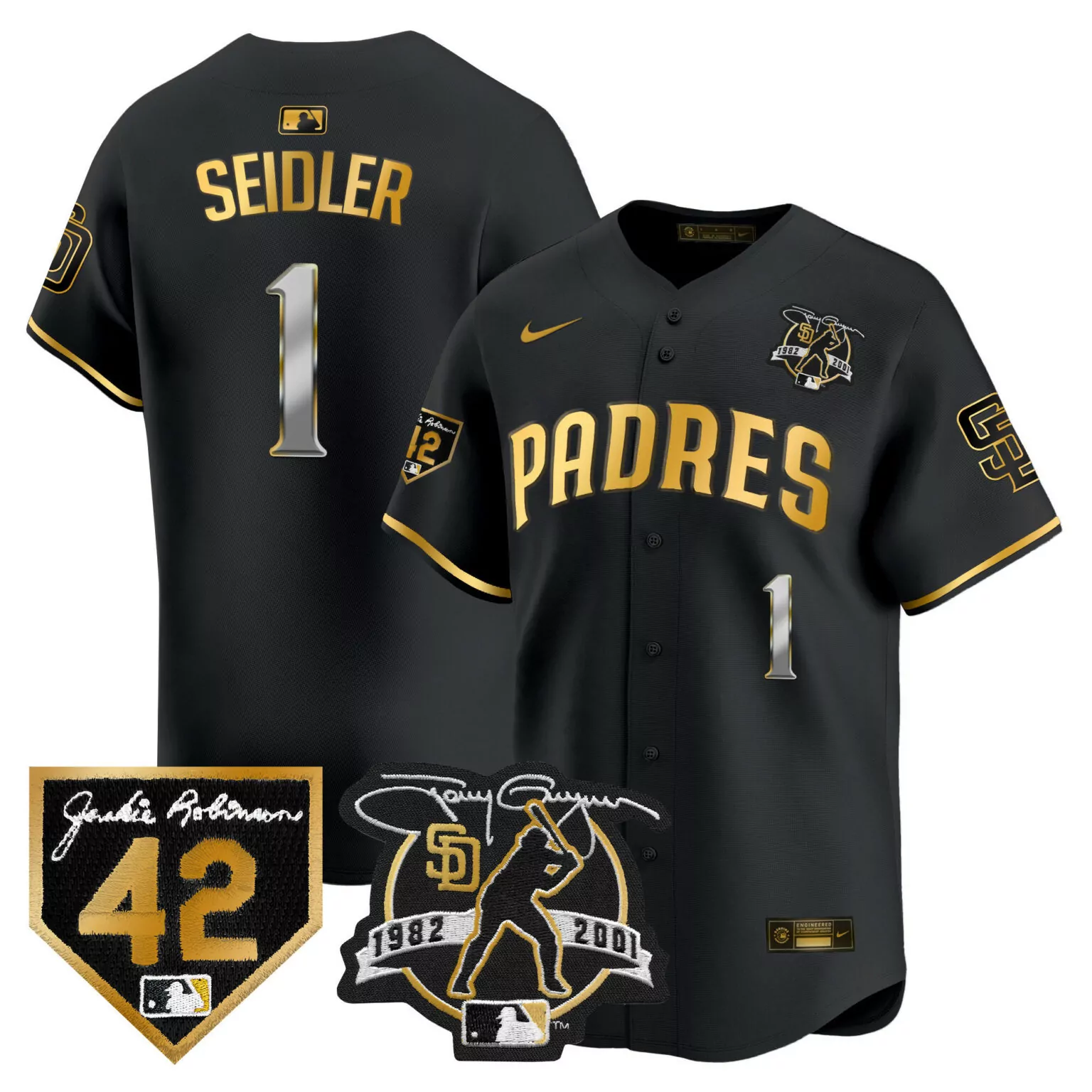 Customizable Black gold joe musgrove san diego padres 2024 tony gwynn robinson patch jersey all stitched 1170