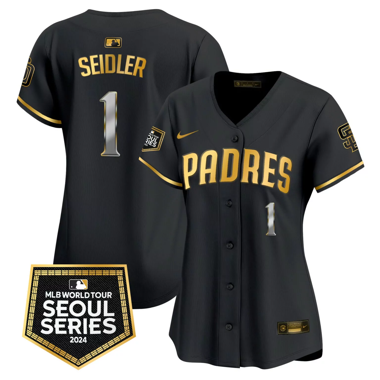 Personalized Black gold peter seidler san diego padres 2024 world tour seoul series patch jersey all stitched 5723