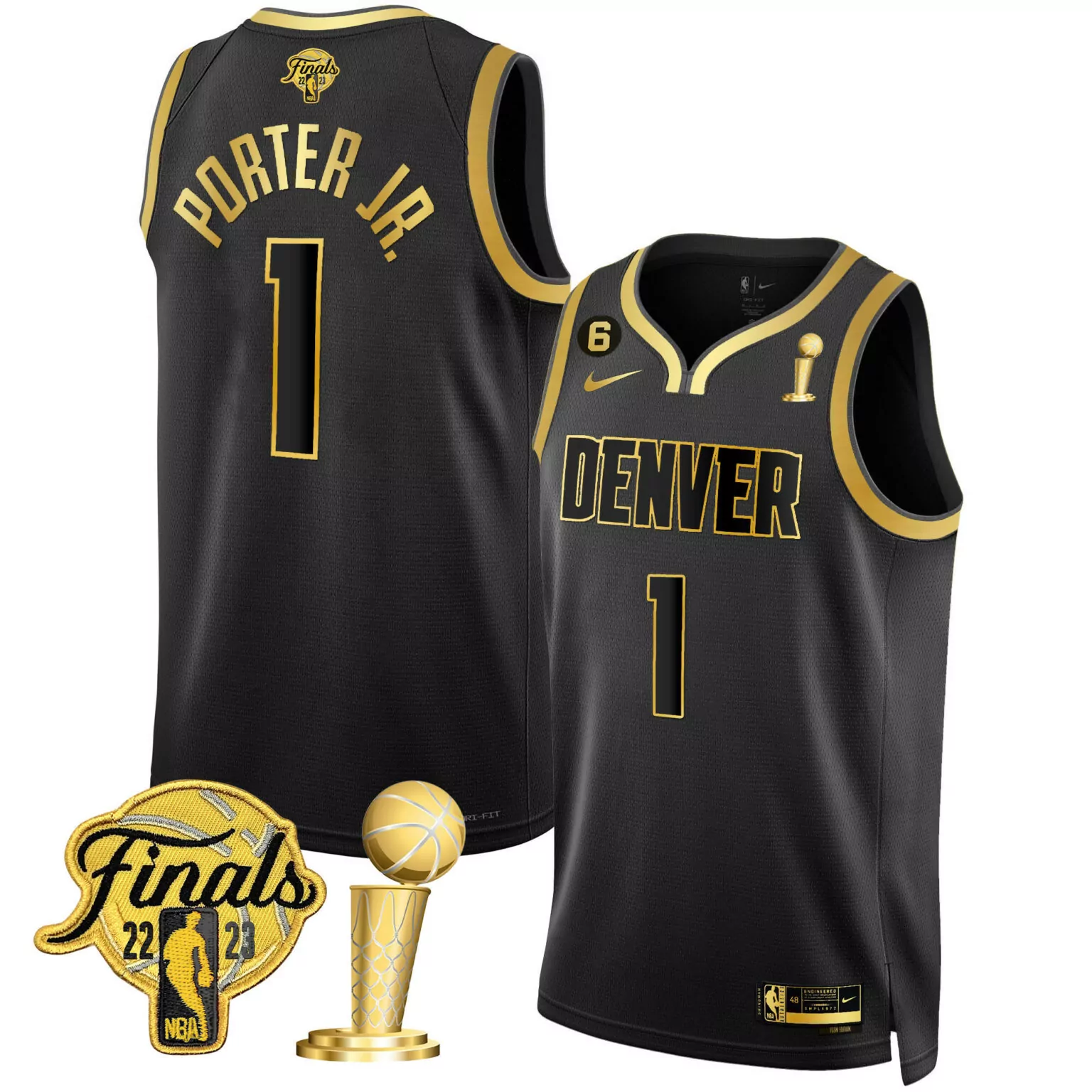 Customizable Black gold porter jr denver nuggets 2023 finals champions patch jersey all stitched 3181