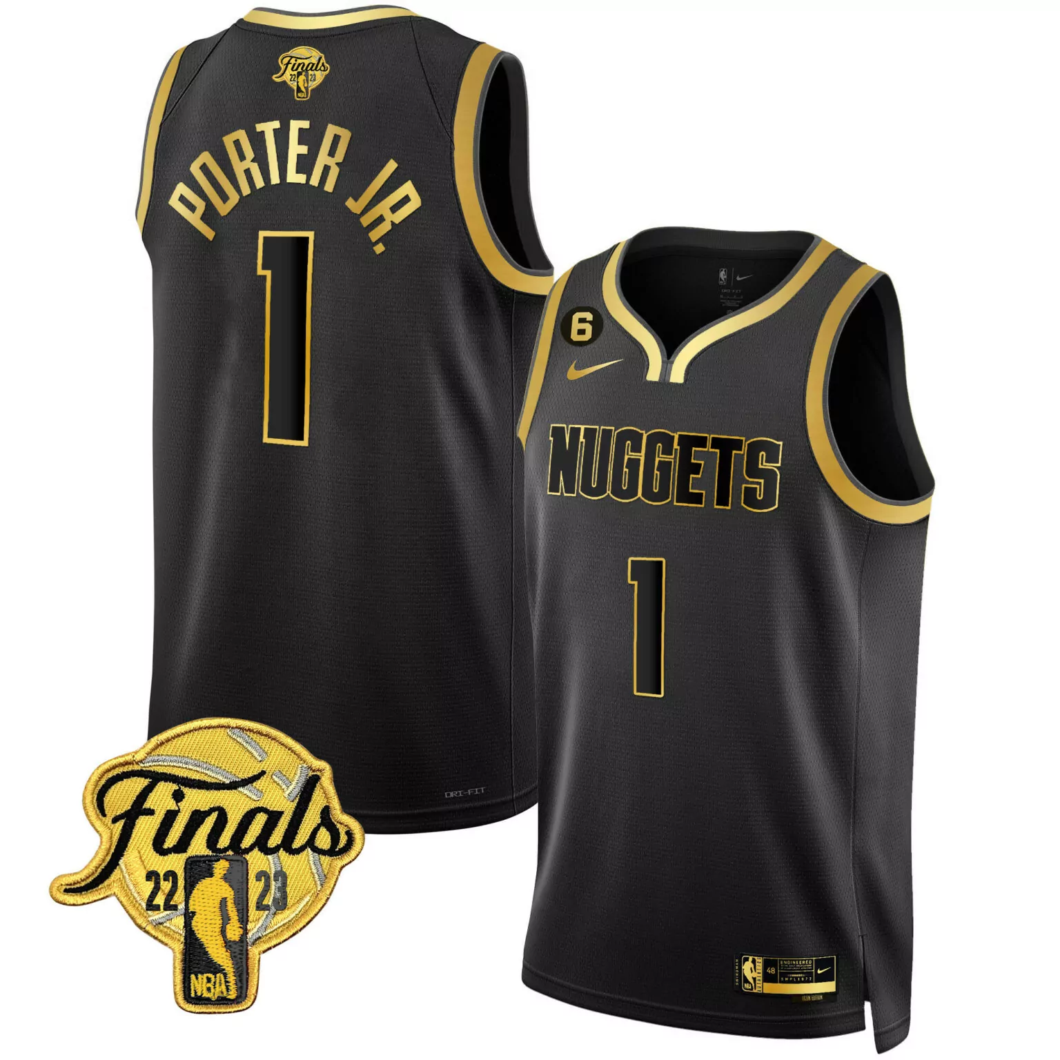 Customizable Black gold porter jr denver nuggets 2023 finals patch gold jersey all stitched 1554