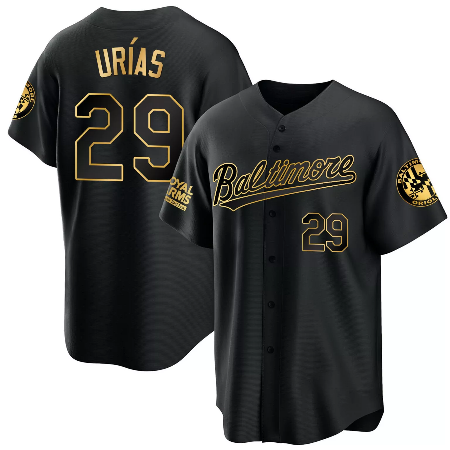 Custom Black gold ramn uras baltimore orioles 2023 gold cool jersey all stitched 5334