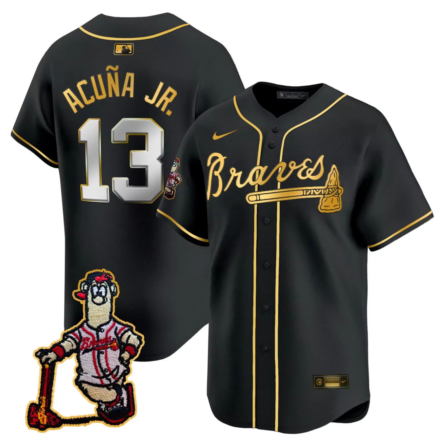 Customizable Black gold ronald acuna jr atlanta braves blooper patch jersey all stitched 6222