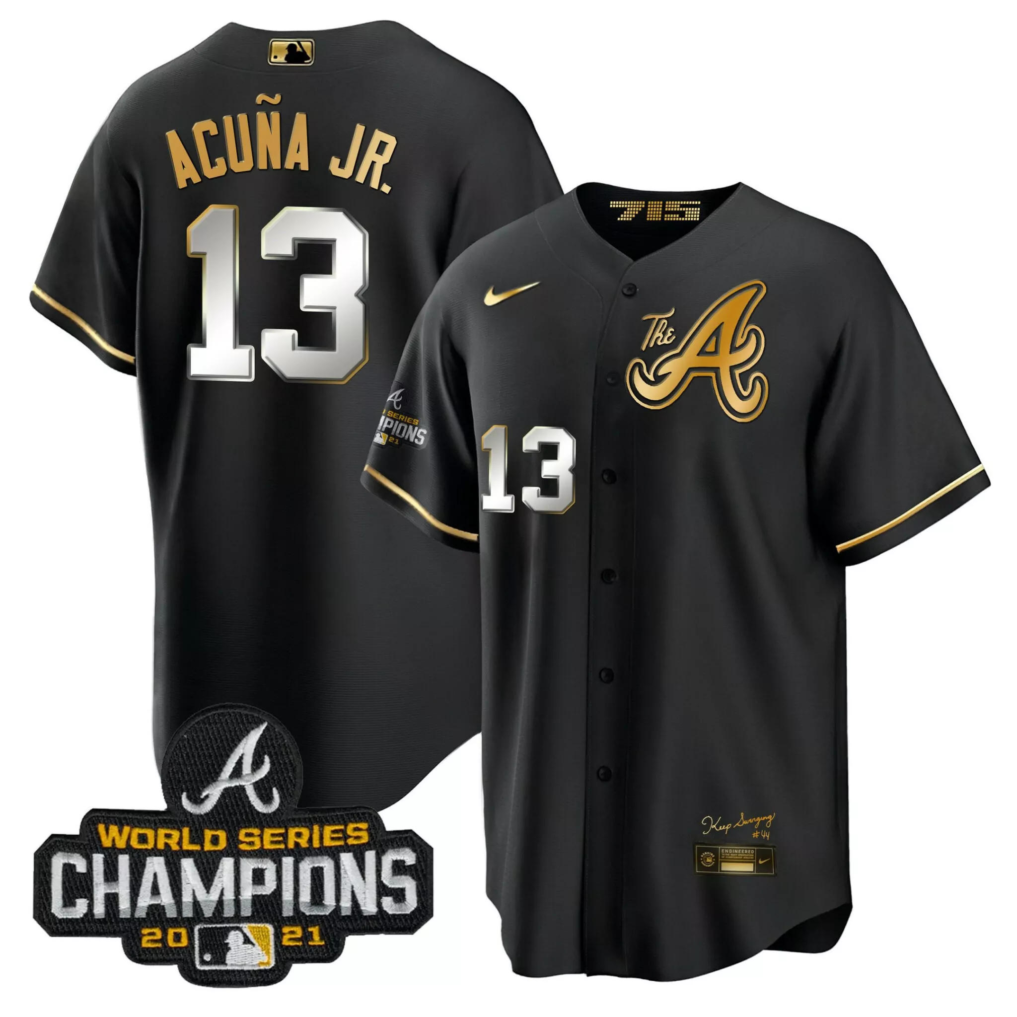 Custom Black gold ronald acuna jr atlanta braves champions city connect gold jersey all stitched 7245
