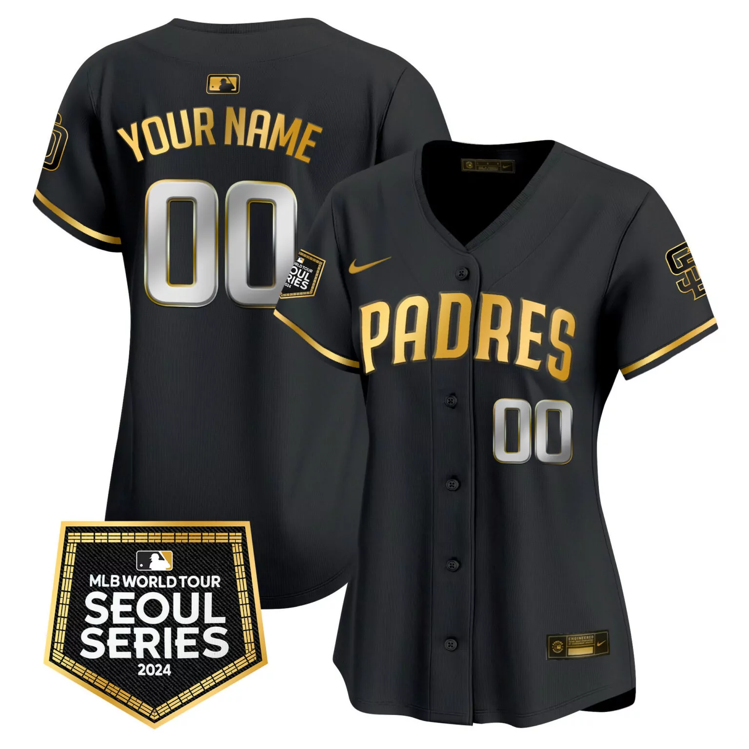 Personalized Black gold san diego padres 2024 world tour seoul series patch vapor custom jersey all stitched 2712
