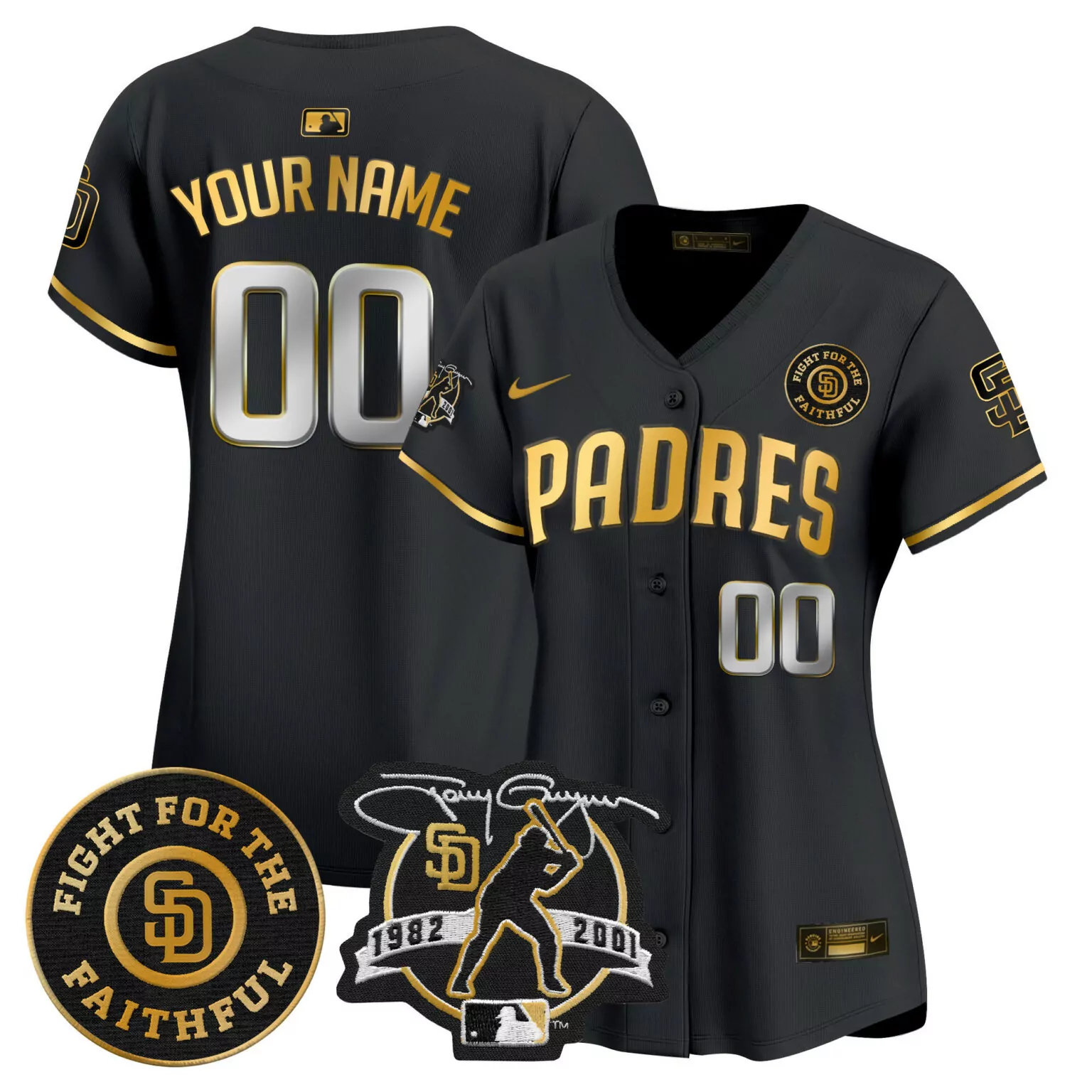 Custom Black gold san diego padres tony gwynn faithful patch vapor custom jersey all stitched 2743