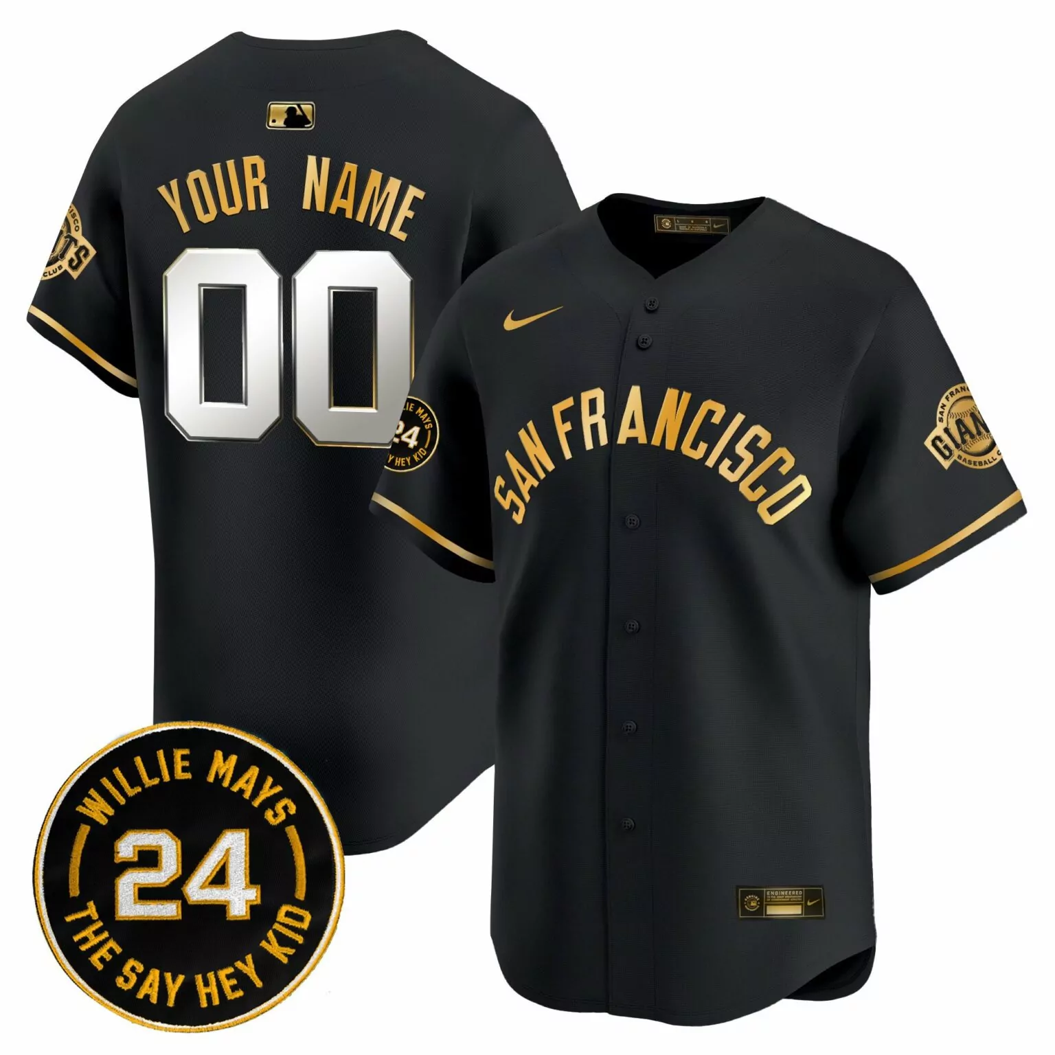Customizable Black gold san francisco giants 2024 willie mays patch vapor custom jersey v5 all stitched 5028