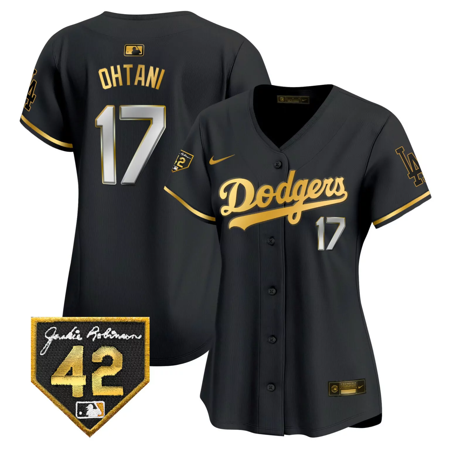Personalized Black gold shohei ohtani los angeles dodgers 2024 jackie robinson patch jersey all stitched 2339