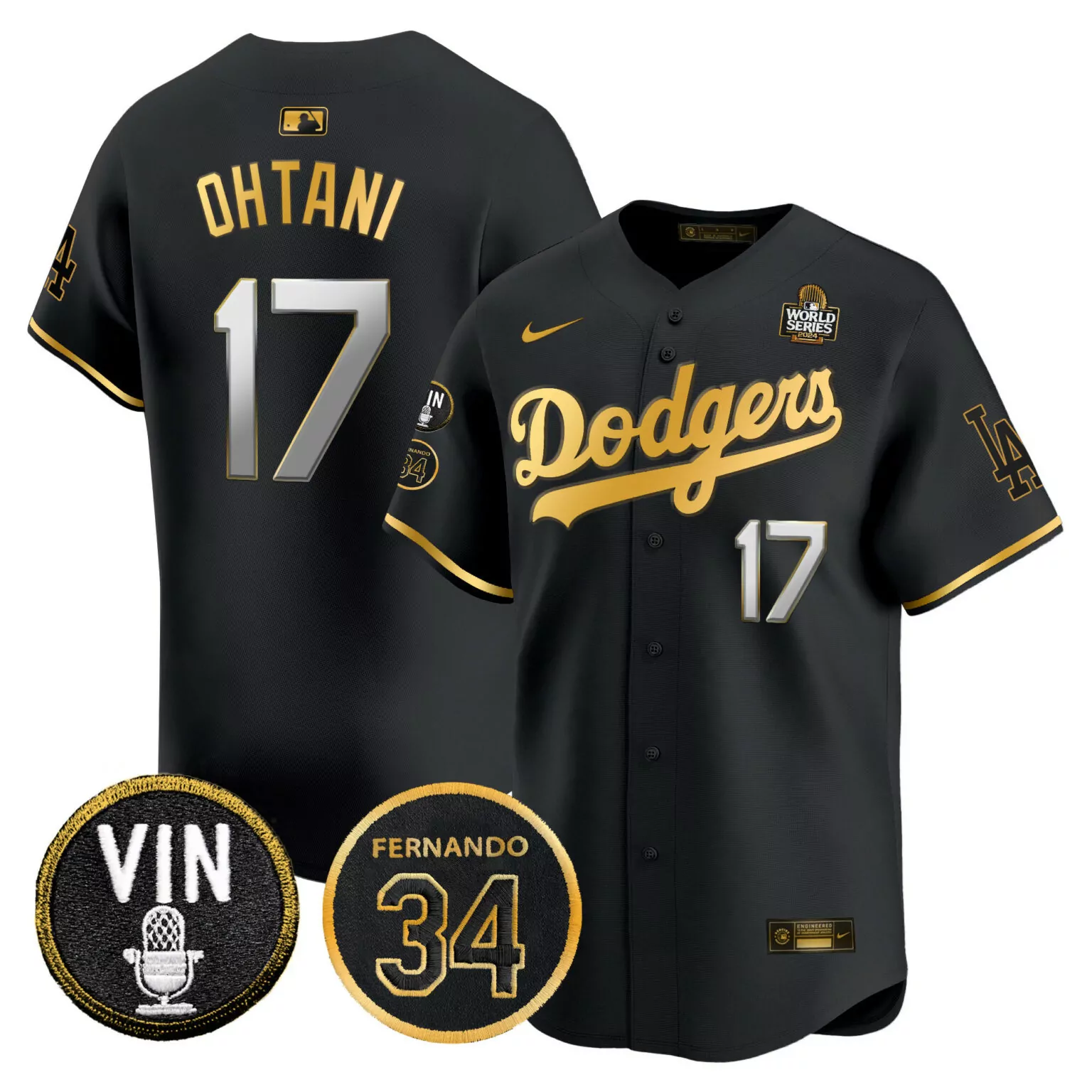 Custom Black gold shohei ohtani los angeles dodgers 2024 world series gold trim jersey v3 all stitched 2957