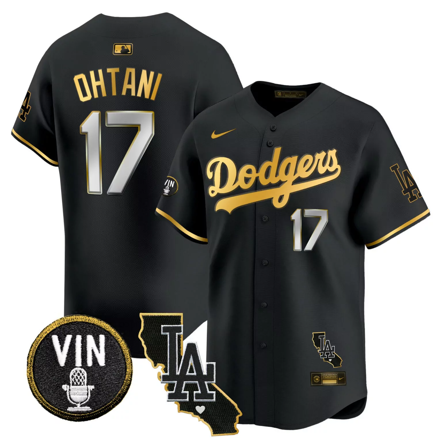 Customizable Black gold shohei ohtani los angeles dodgers vin california patch gold trim jersey all stitched 3015