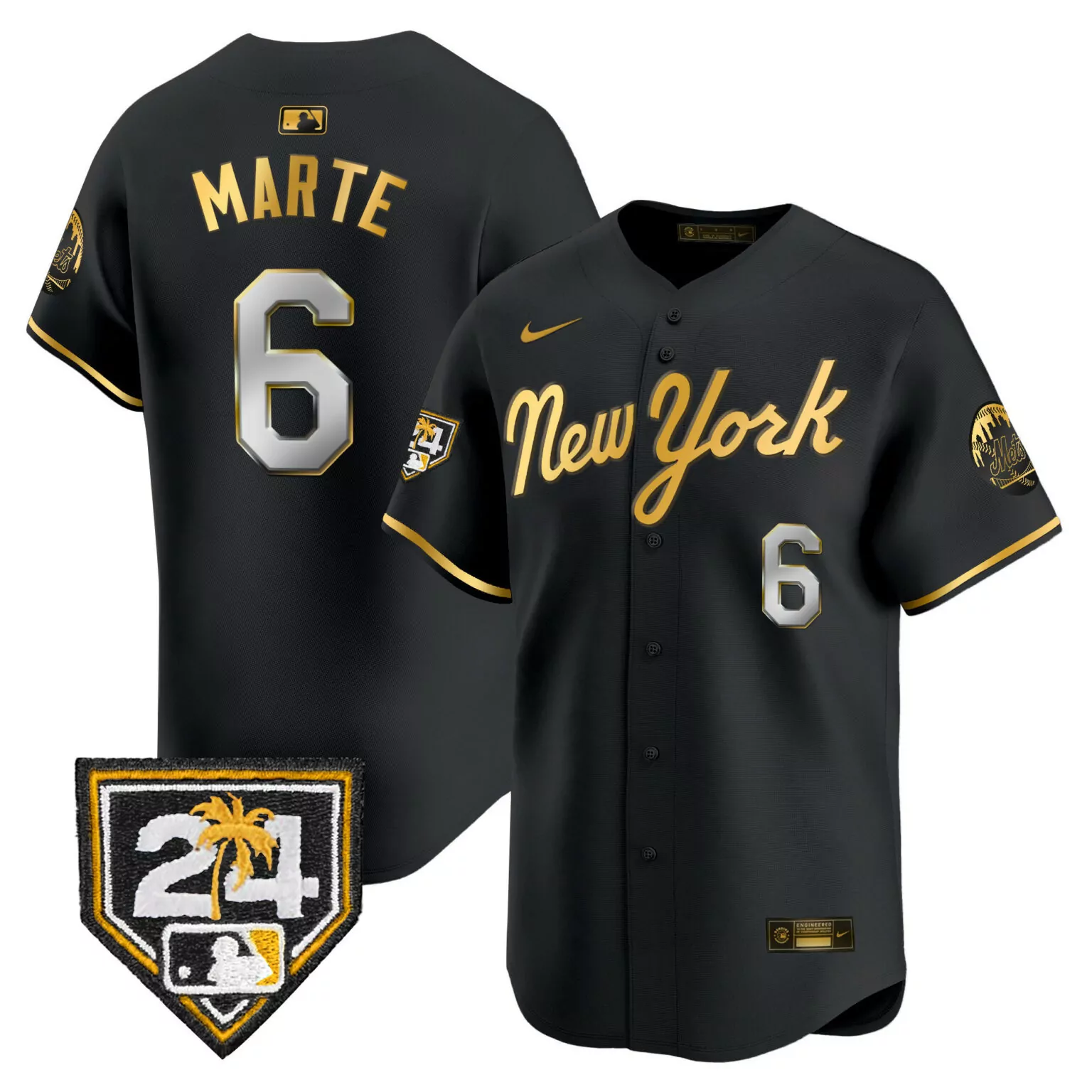 Custom Black gold starling marte new york mets 2024 spring training jersey all stitched 2207