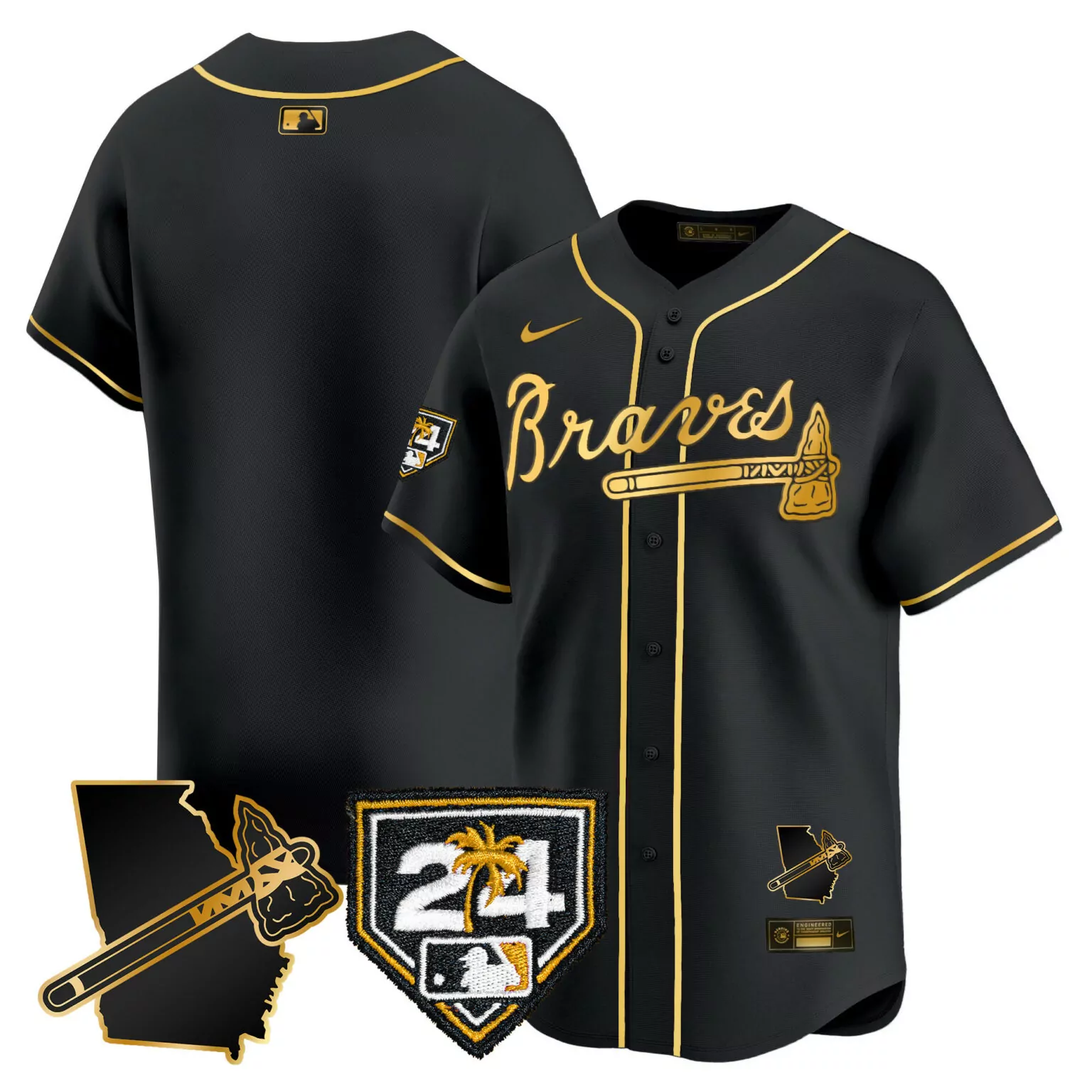 Customizable Black gold team atlanta braves 2024 spring training georgia patch jersey all stitched 4647