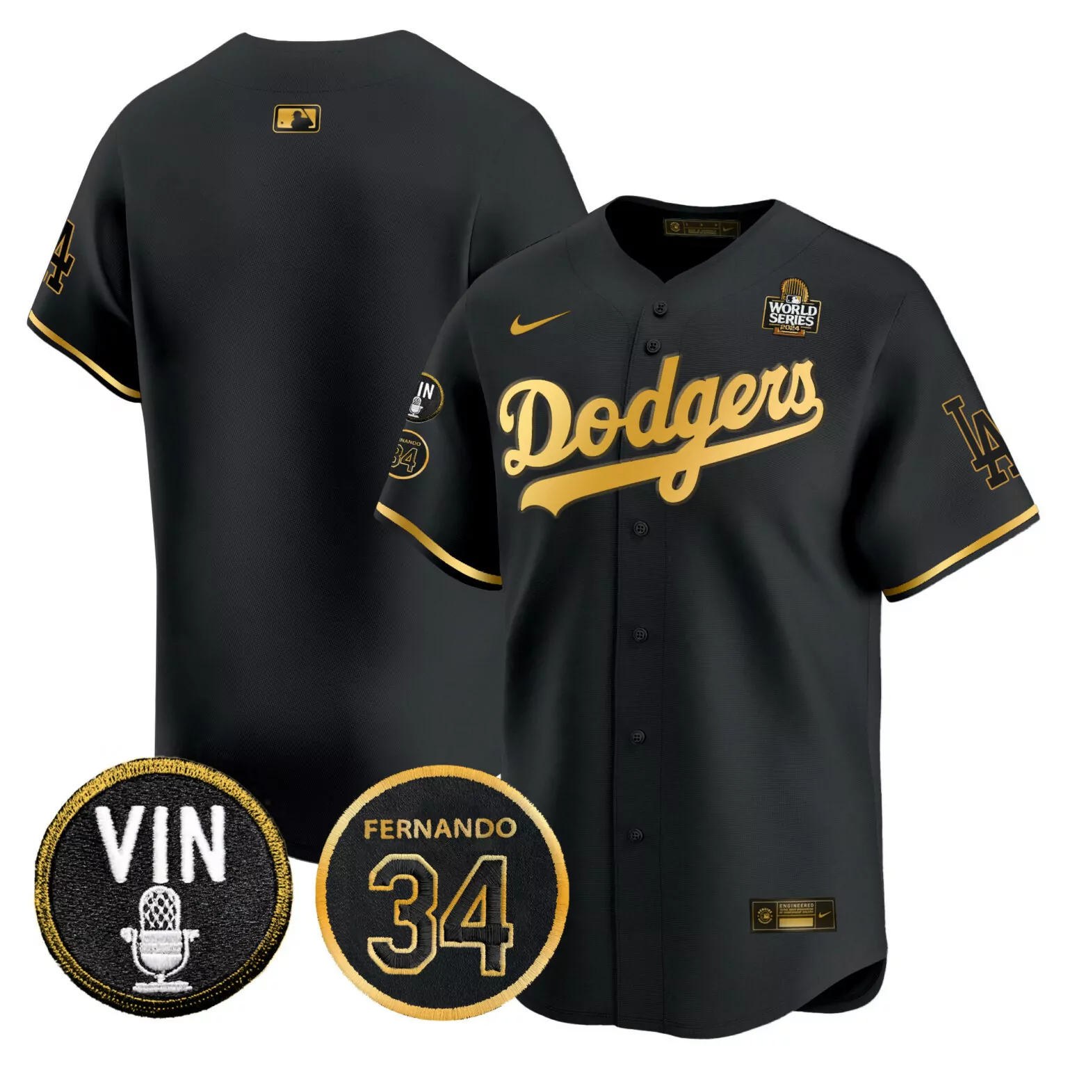 Custom Black gold team los angeles dodgers 2024 world series gold trim jersey v3 all stitched 8174