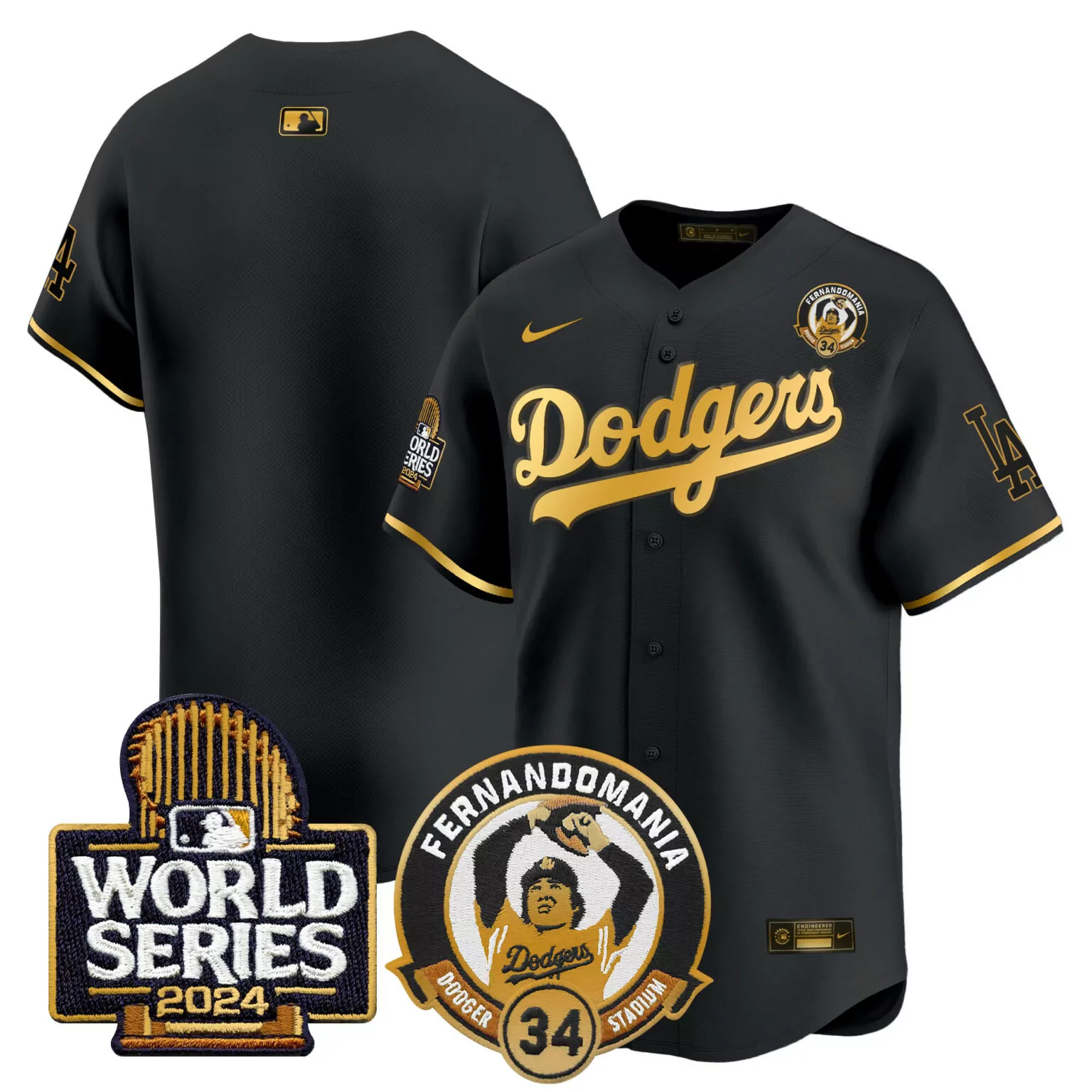 Customizable Black gold team los angeles dodgers valenzuela 2024 world series patch jersey v3 all stitched 8665