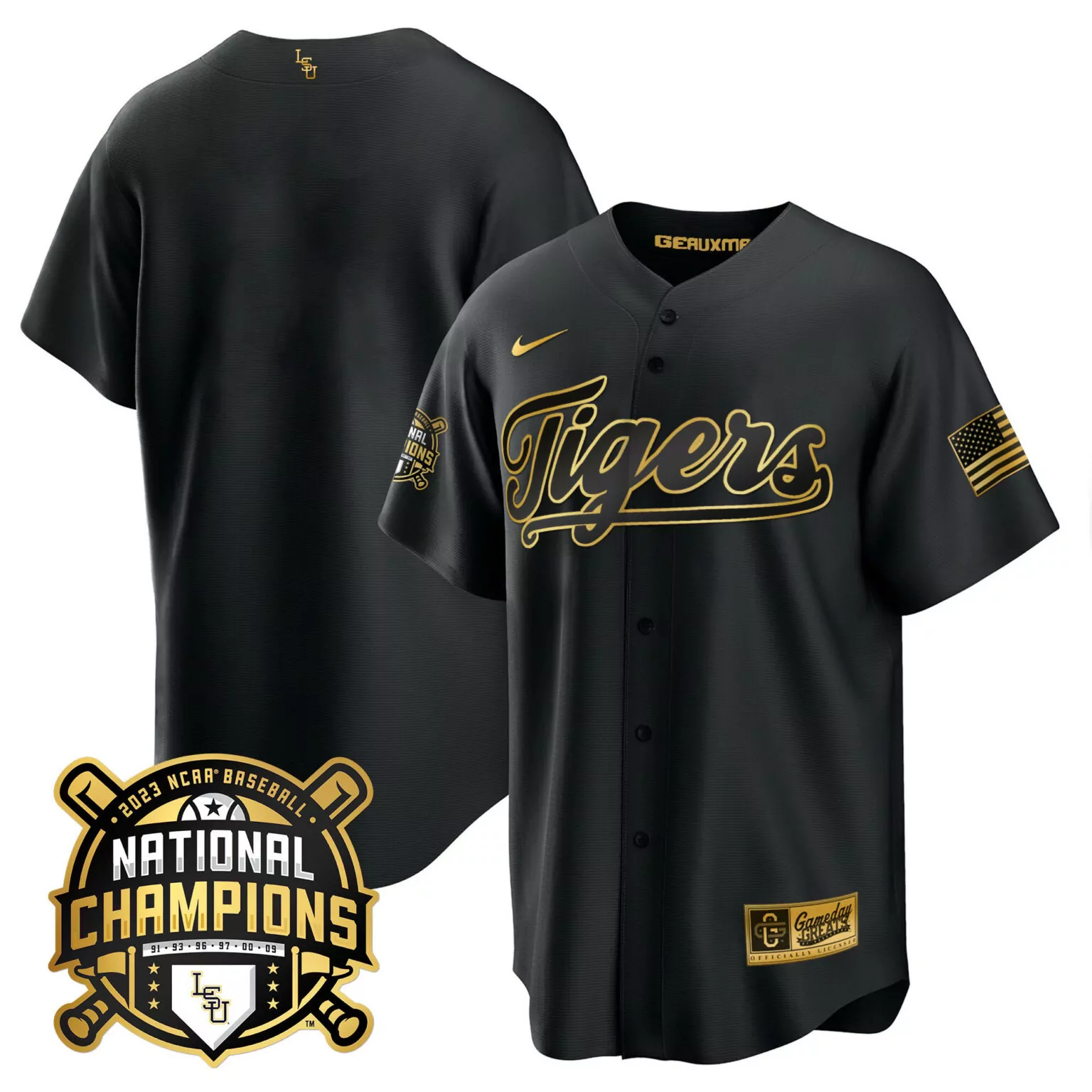 Personalized Black gold team lsu tigers 2023 national champions gold cool jersey v2 all stitched 9216