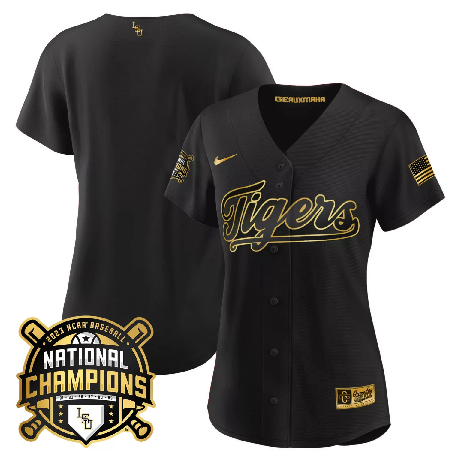 Custom Black gold team lsu tigers 2023 national champions gold jersey v2 all stitched 7535