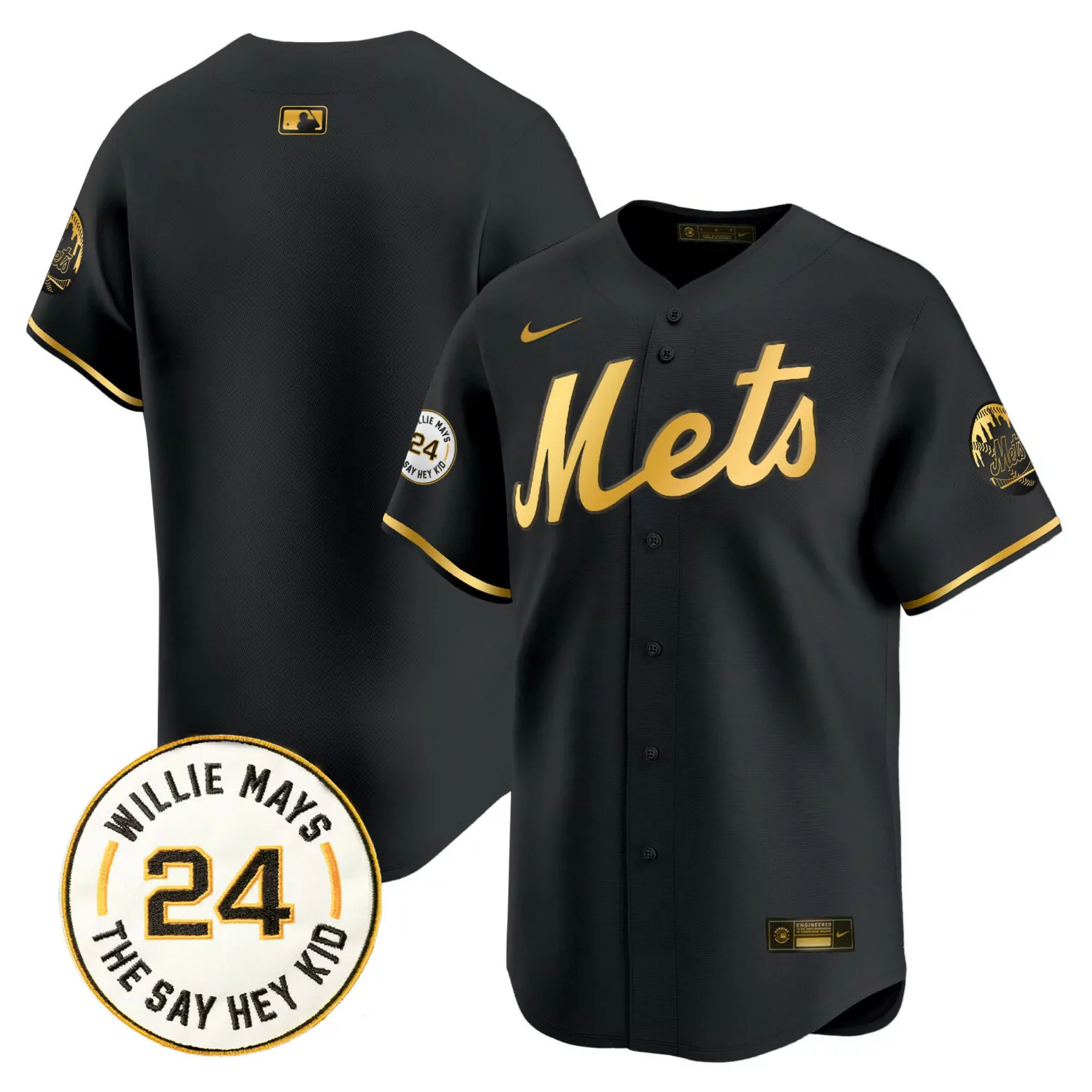 Customizable Black gold team new york mets willie mays patch jersey all stitched 6098