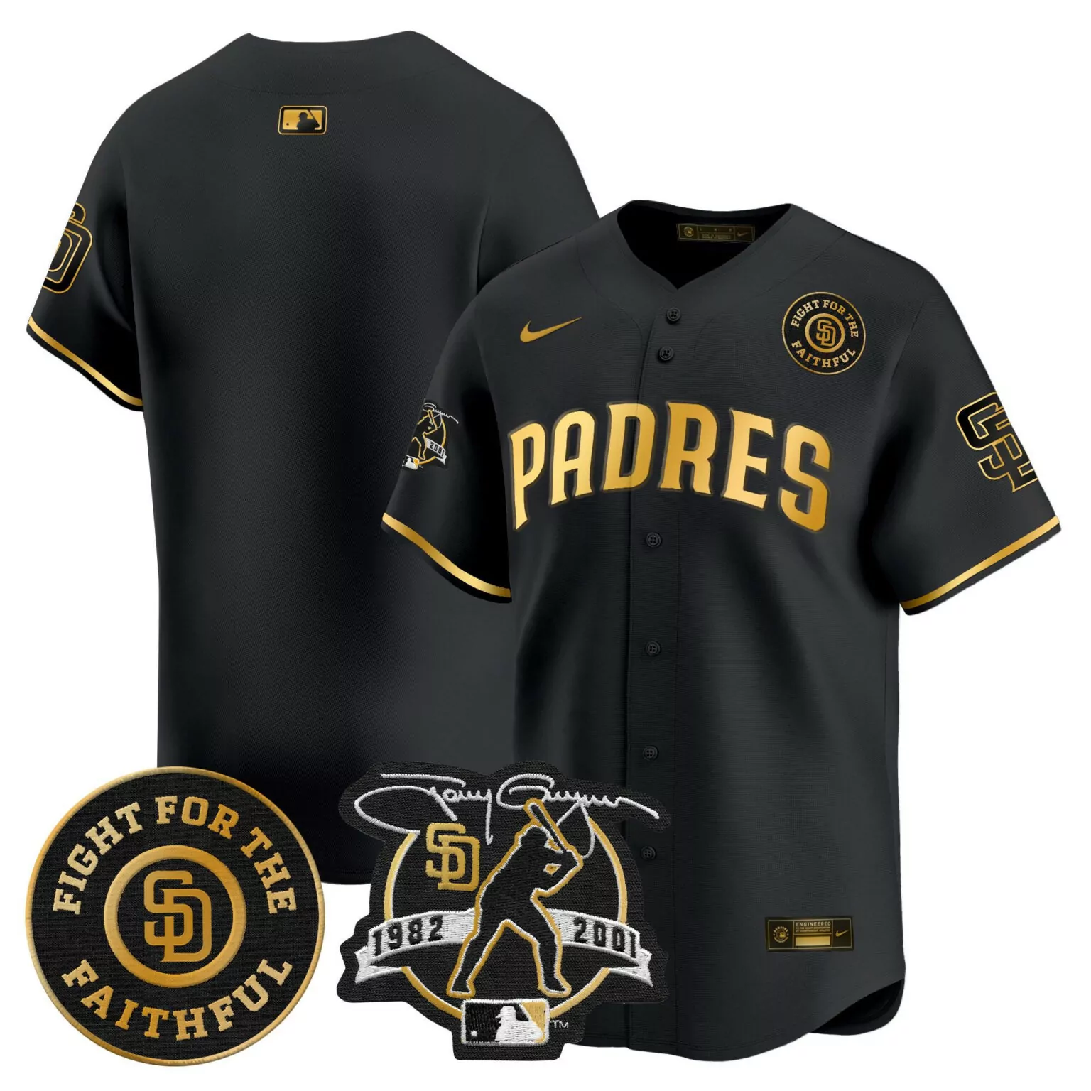 Custom Black gold team san diego padres tony gwynn faithful patch jersey all stitched 7503