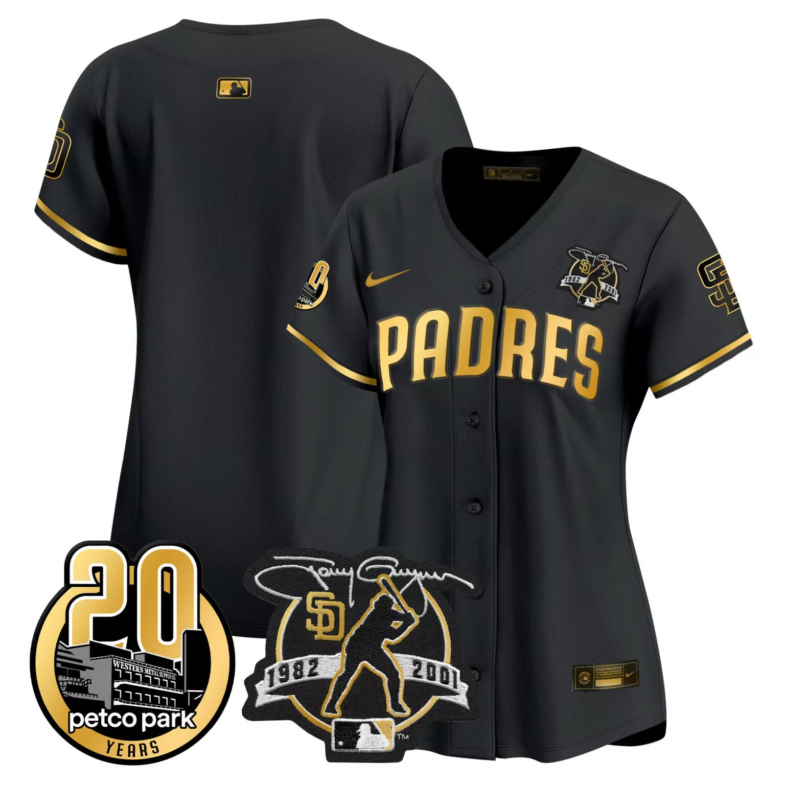 Custom Black gold team san diego padres tony gwynn faithful patch jersey all stitched 7503