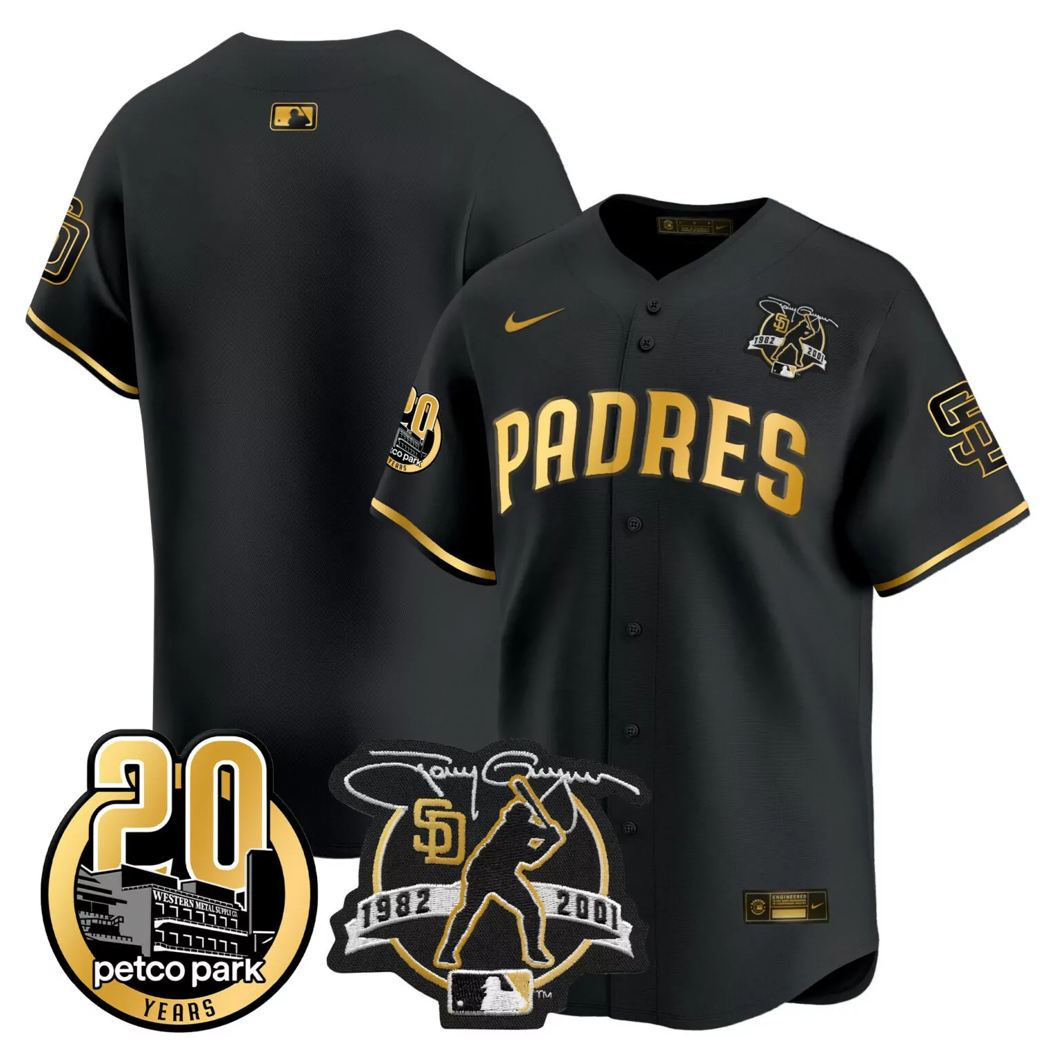 Custom Black gold team san diego padres tony gwynn faithful patch jersey all stitched 7503