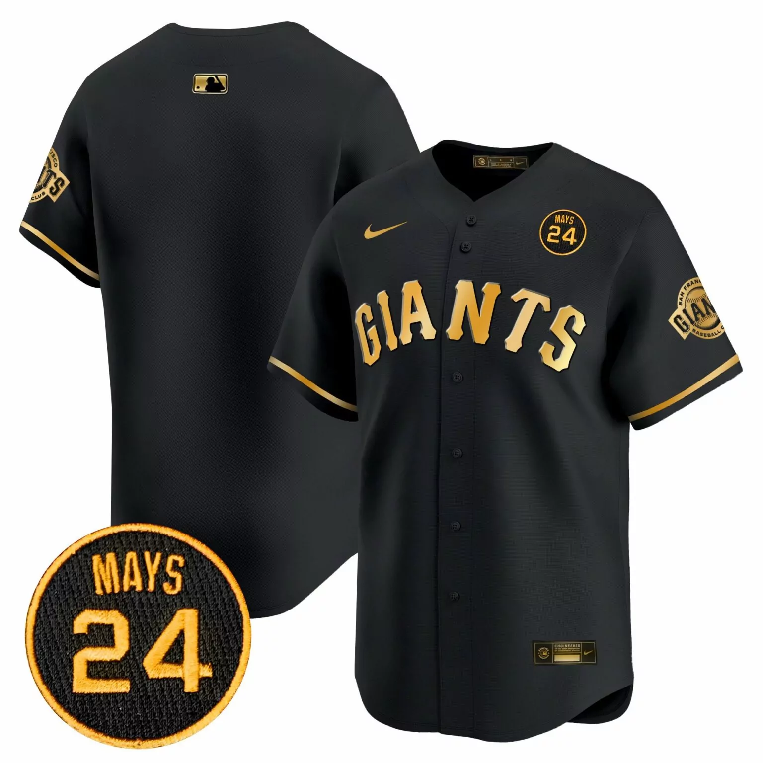 Custom Black gold team san francisco giants 2024 willie mays patch jersey v3 all stitched 2625