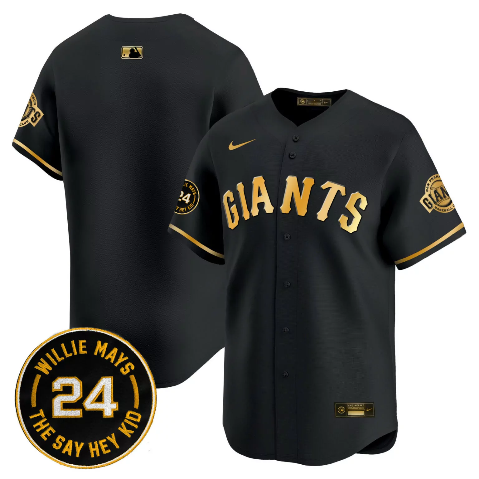 Personalized Black gold team san francisco giants 2024 willie mays patch jersey v6 all stitched 5553