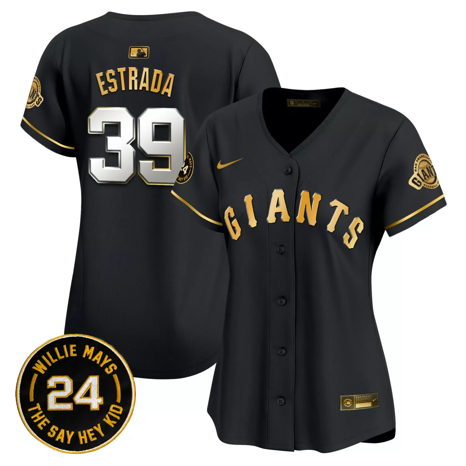 Personalized Black gold team san francisco giants 2024 willie mays patch jersey v6 all stitched 5553