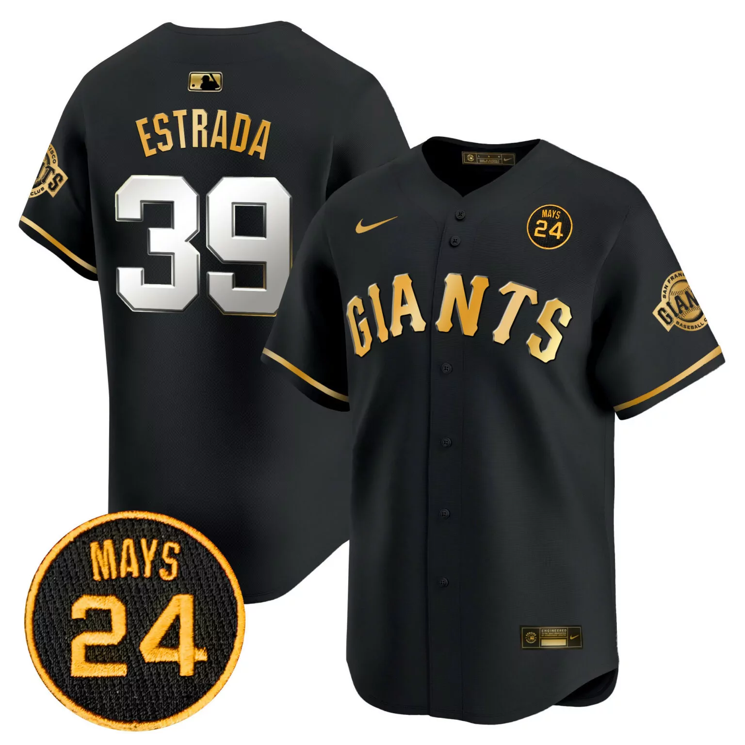 Personalized Black gold team san francisco giants 2024 willie mays patch jersey v6 all stitched 5553