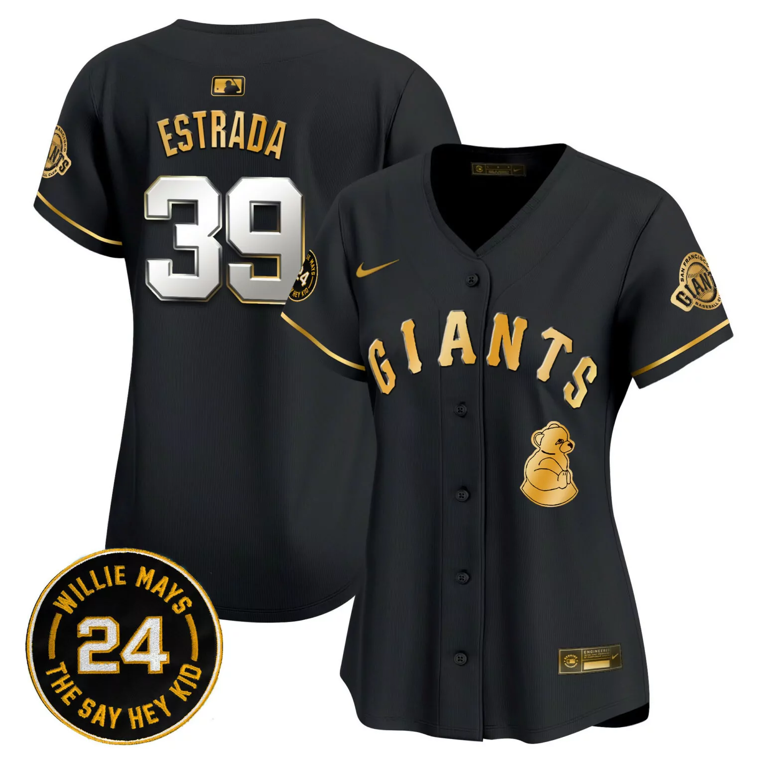Custom Black gold thairo estrada san francisco giants 2024 willie mays patch jersey v4 all stitched 7843
