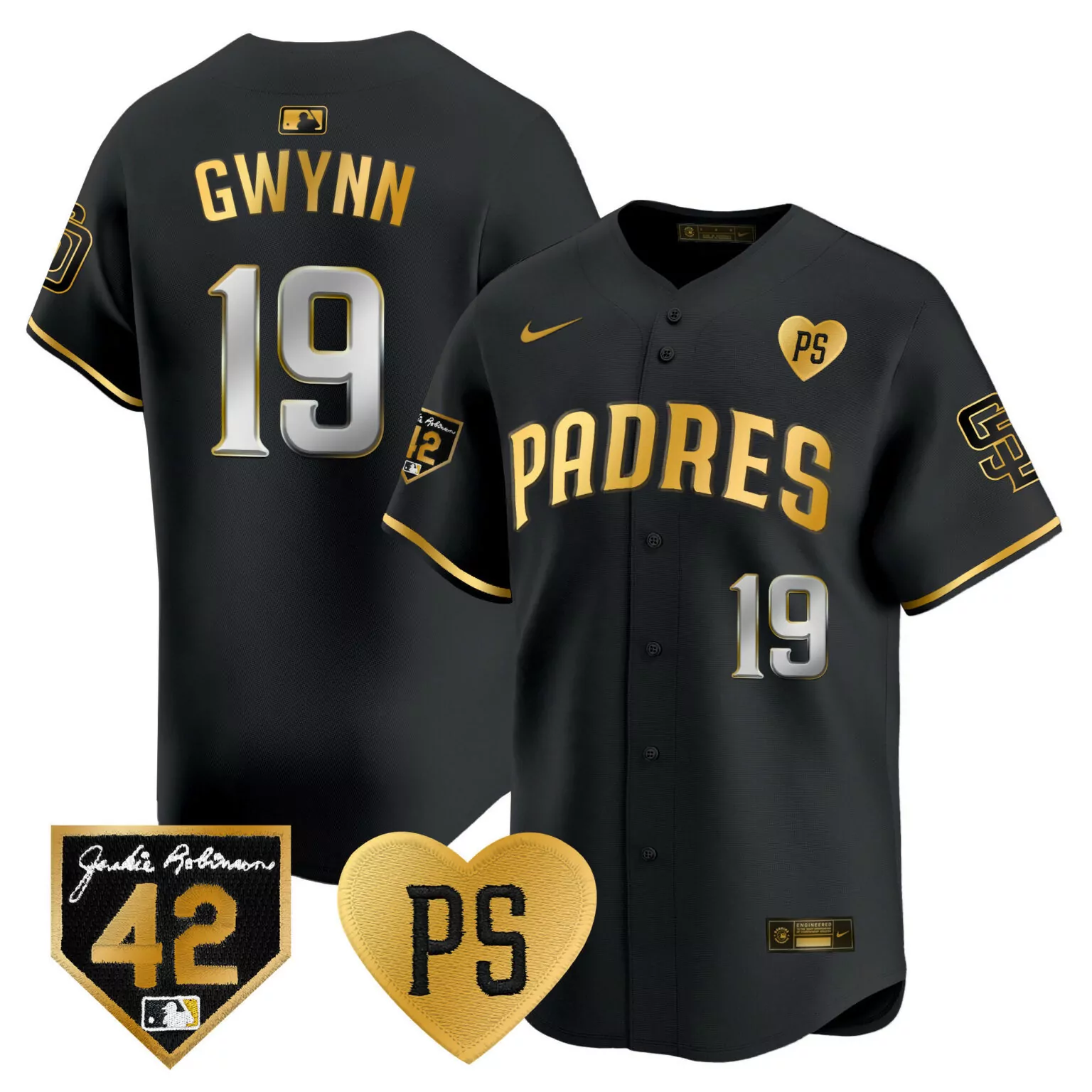 Custom Black gold tony gwynn san diego padres 2024 for peter robinson patch jersey all stitched 7840