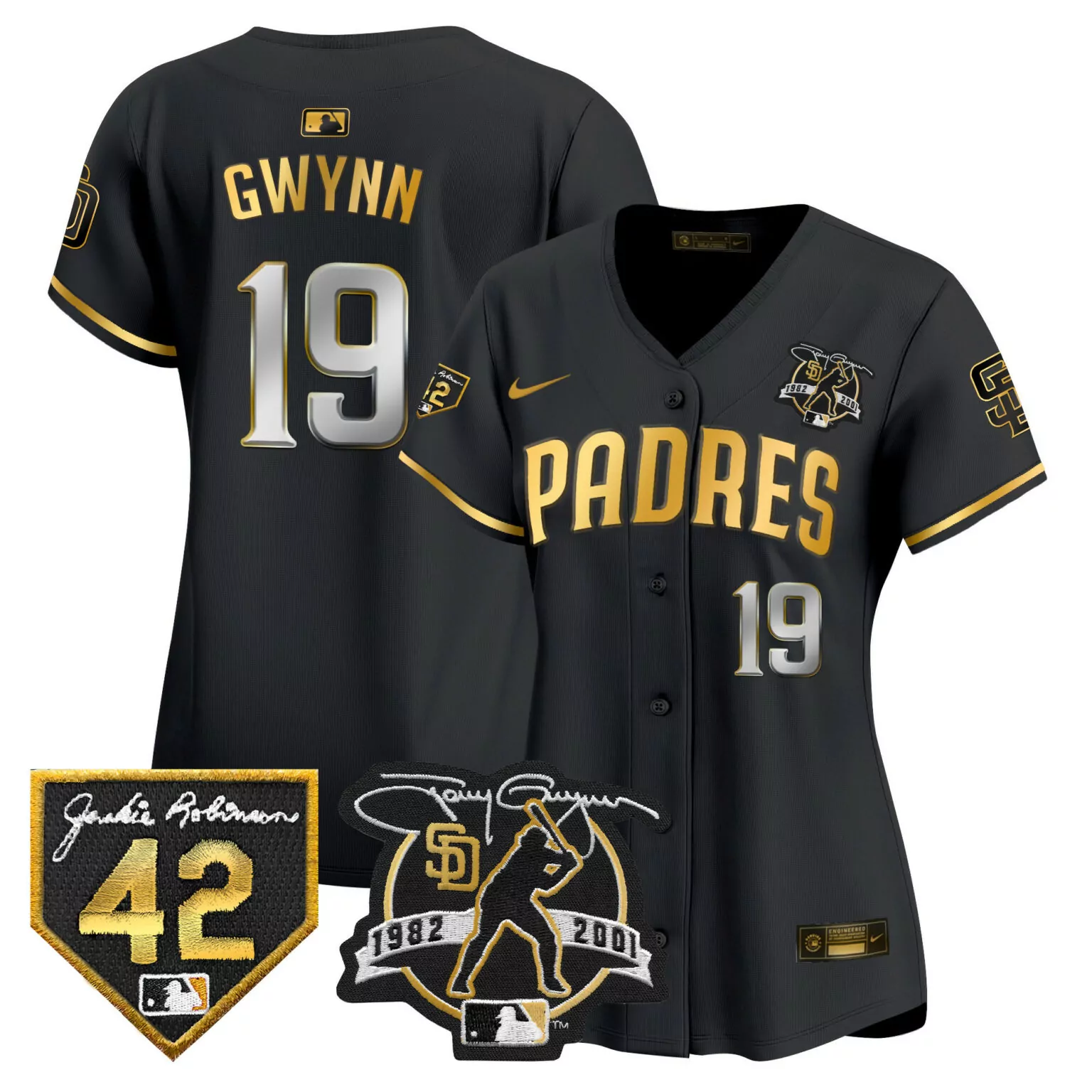 Custom Black gold tony gwynn san diego padres 2024 for peter robinson patch jersey all stitched 7840